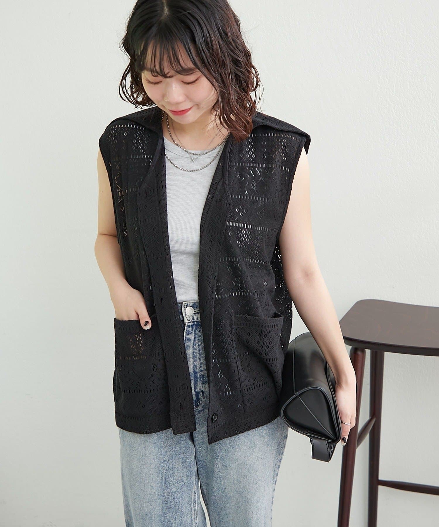NICE CLAUP / OLIVE des OLIVE OUTLET(ナイスクラップ  / オリーブ デ オリーブ アウトレット) 【NUNIFE】レースBIG襟ベスト