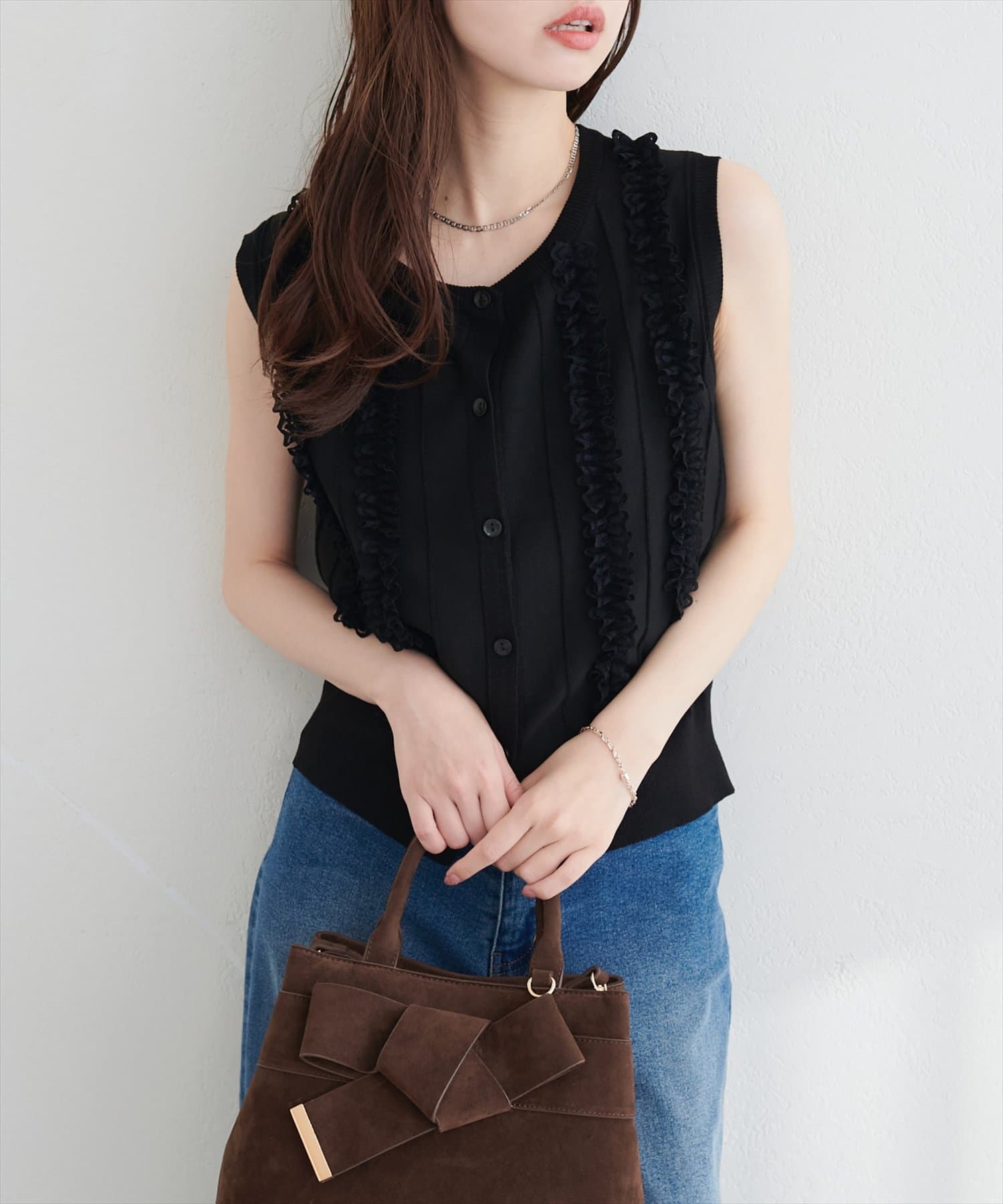natural couture(ナチュラルクチュール) レースデザインノースリニットTOPS