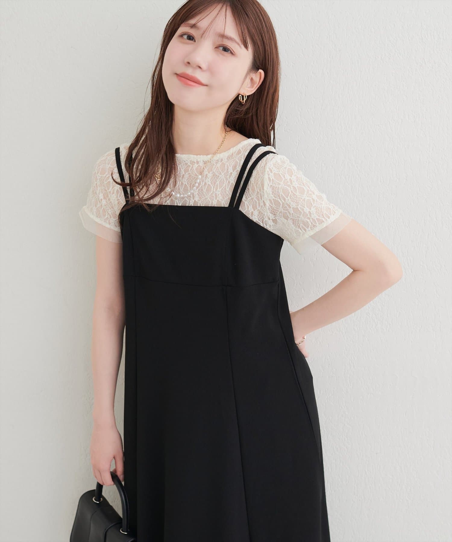 natural couture(ナチュラルクチュール) ストレッチレース半袖T