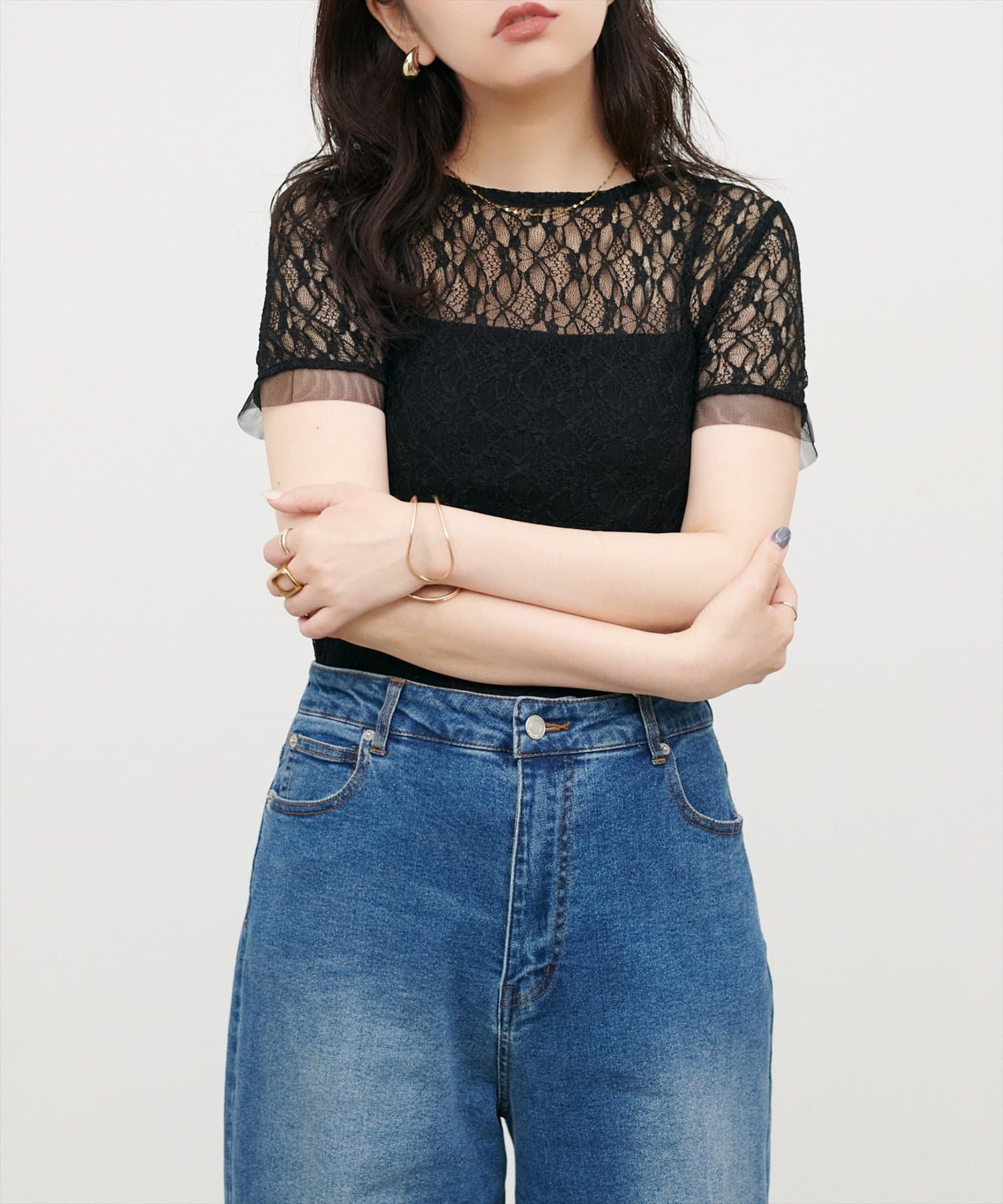 natural couture(ナチュラルクチュール) ストレッチレース半袖T