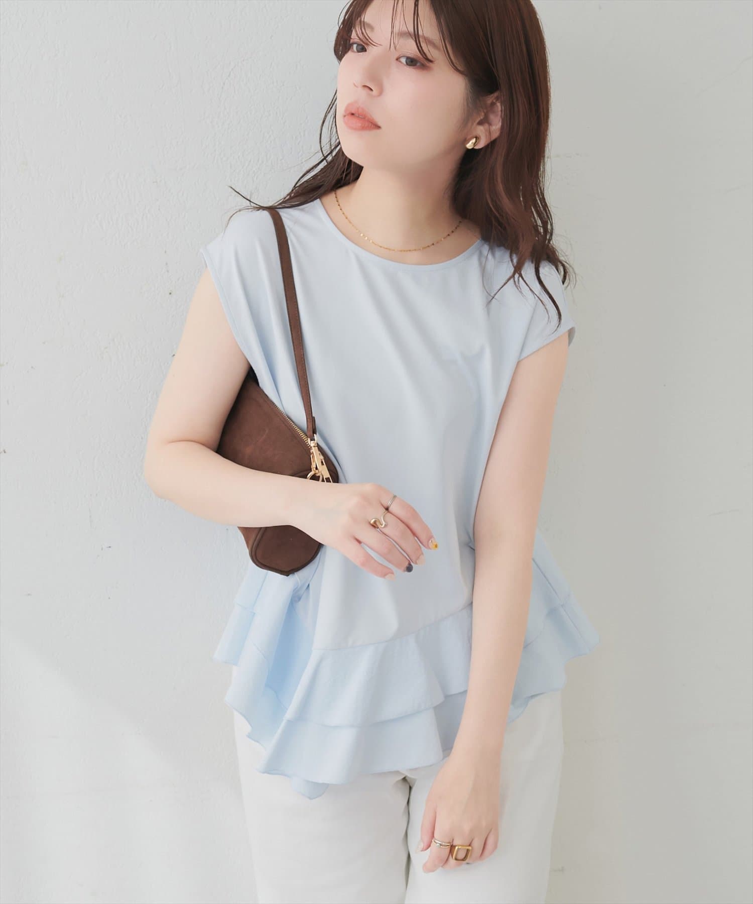 natural couture(ナチュラルクチュール) 裾口ラッフル切替フレンチスリーブTOPS