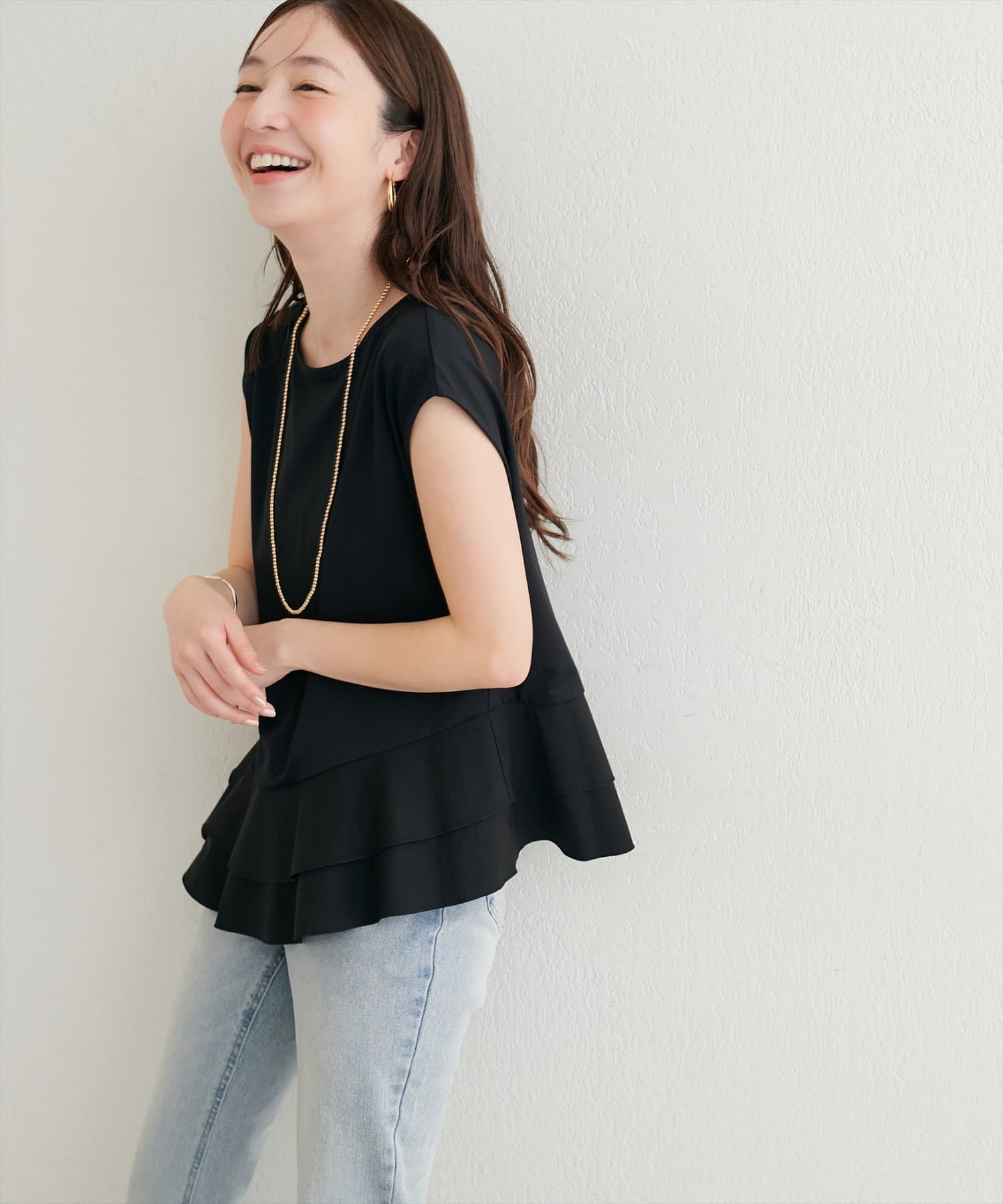 natural couture(ナチュラルクチュール) 裾口ラッフル切替フレンチスリーブTOPS