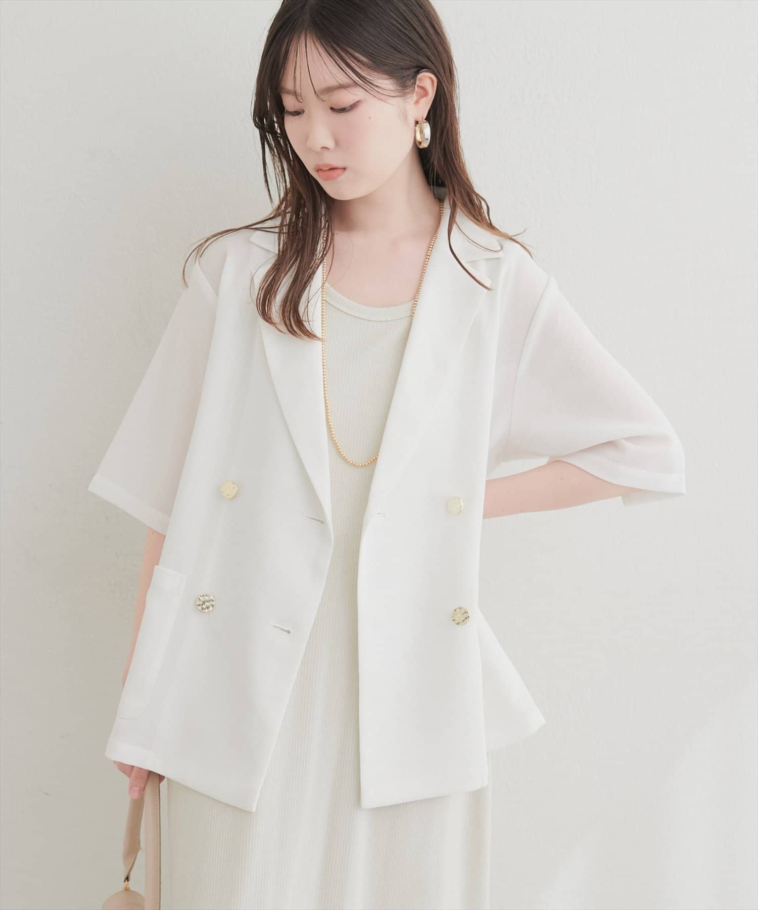 natural couture(ナチュラルクチュール) メッシュWテーラー半袖ジャケット