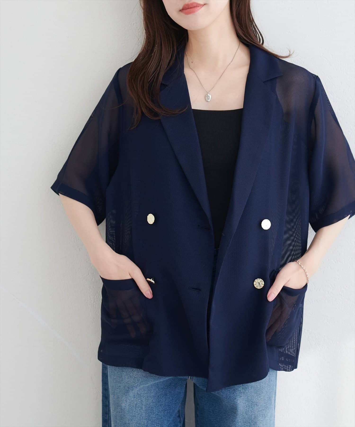 natural couture(ナチュラルクチュール) メッシュWテーラー半袖ジャケット