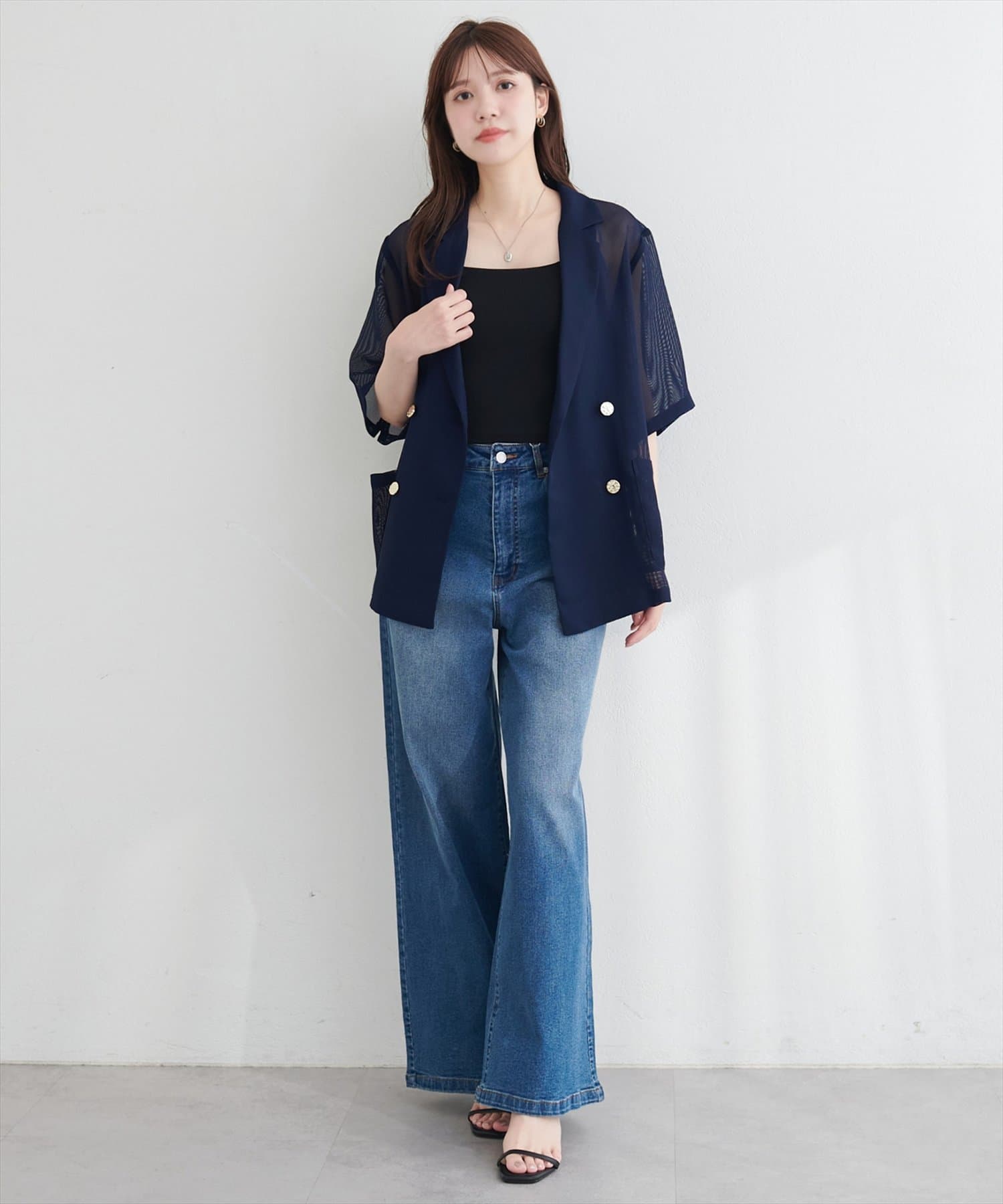 natural couture(ナチュラルクチュール) メッシュWテーラー半袖ジャケット