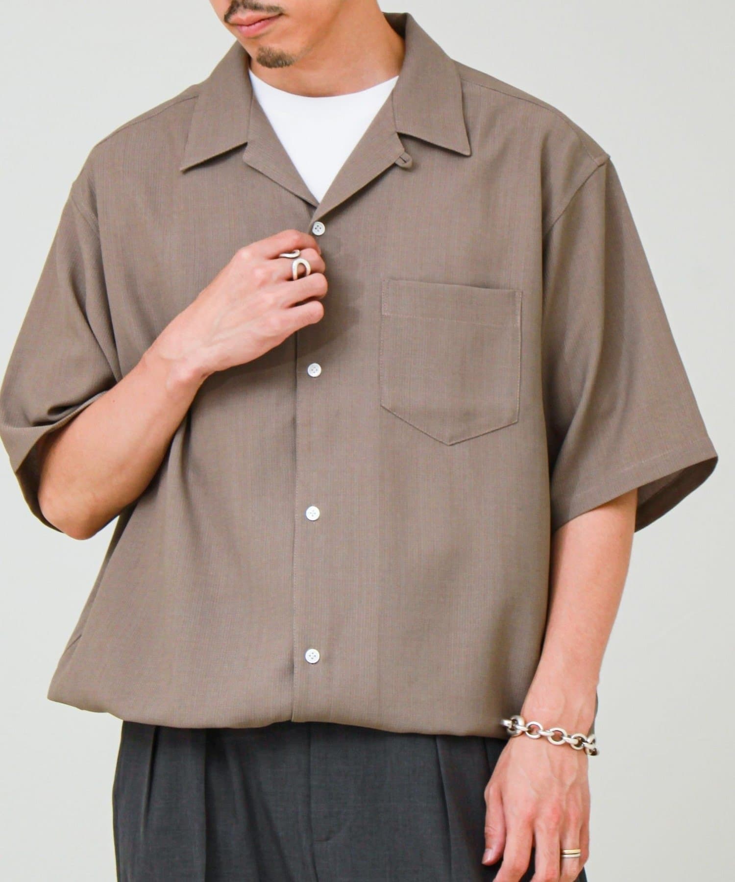 FREDY & GLOSTER(フレディ アンド グロスター) 【COOLMAX/セットアップ対応】エバレットメッシュオープンカラー半袖シャツ
