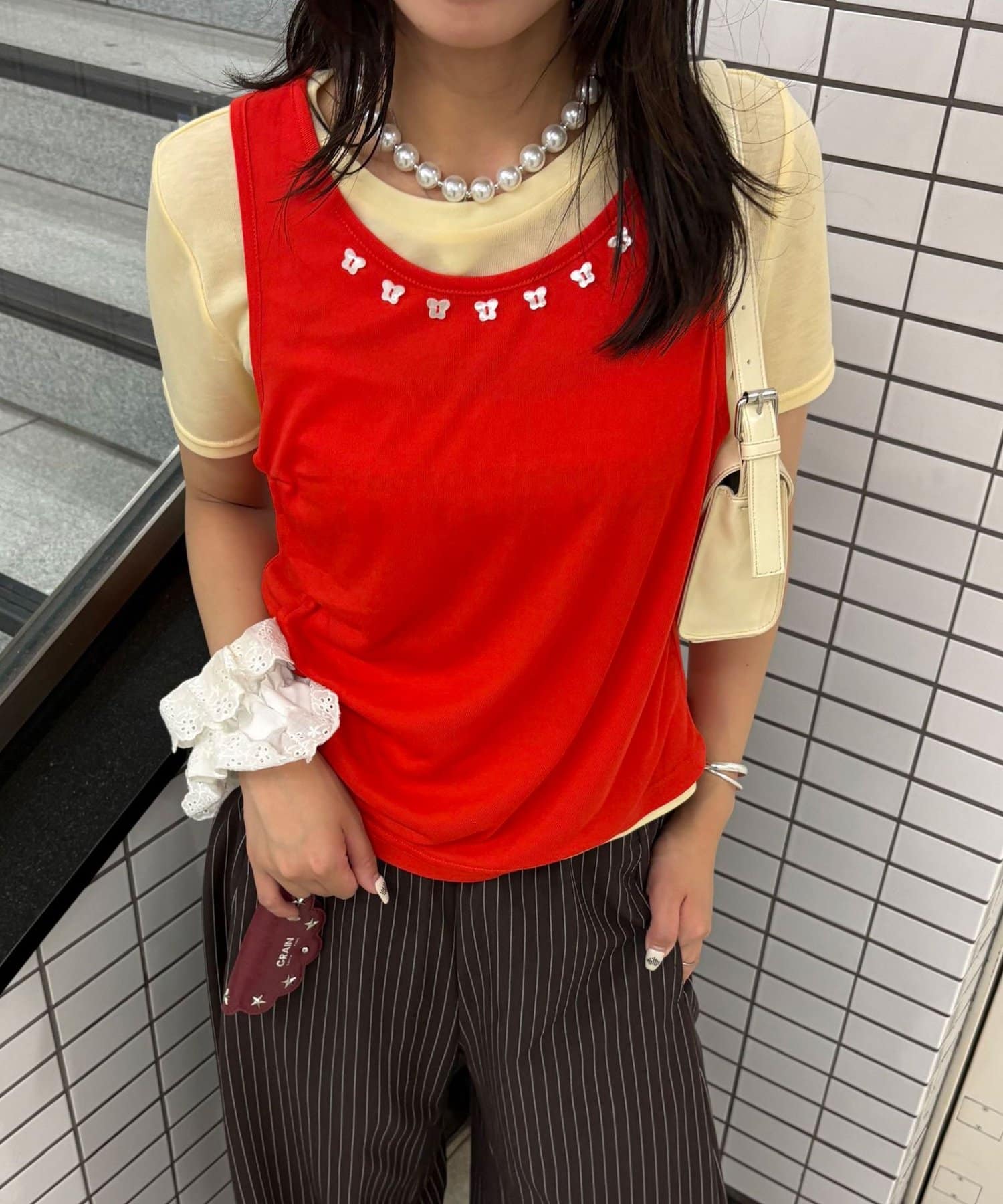 CIAOPANIC(チャオパニック) 蝶々ボタンタンクレイヤードTee