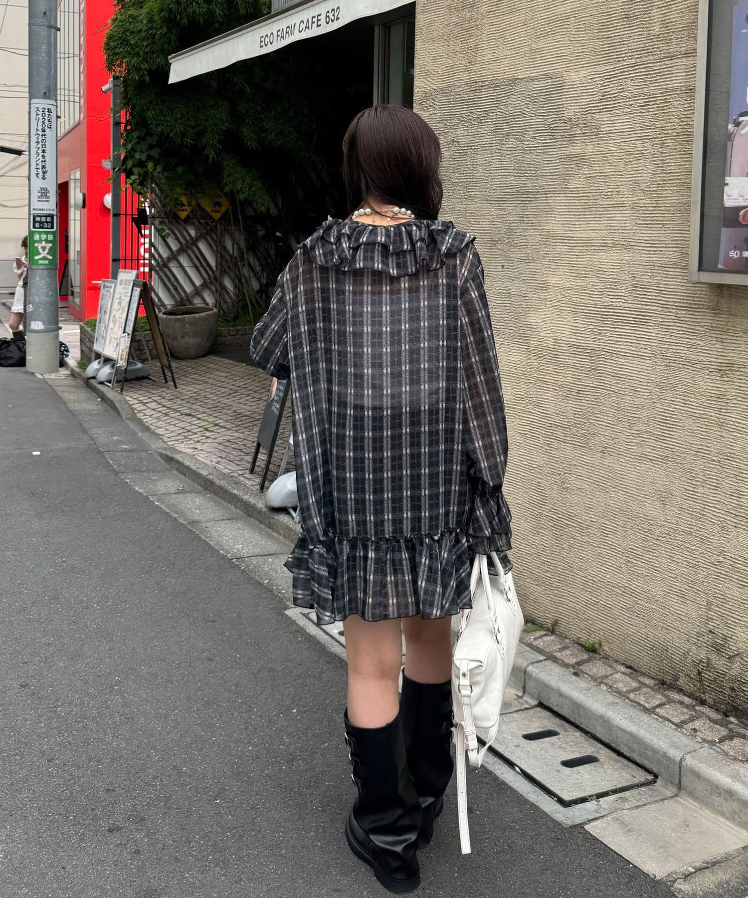 CIAOPANIC(チャオパニック) ラッフル付け襟チェックシアーチュニックブラウス
