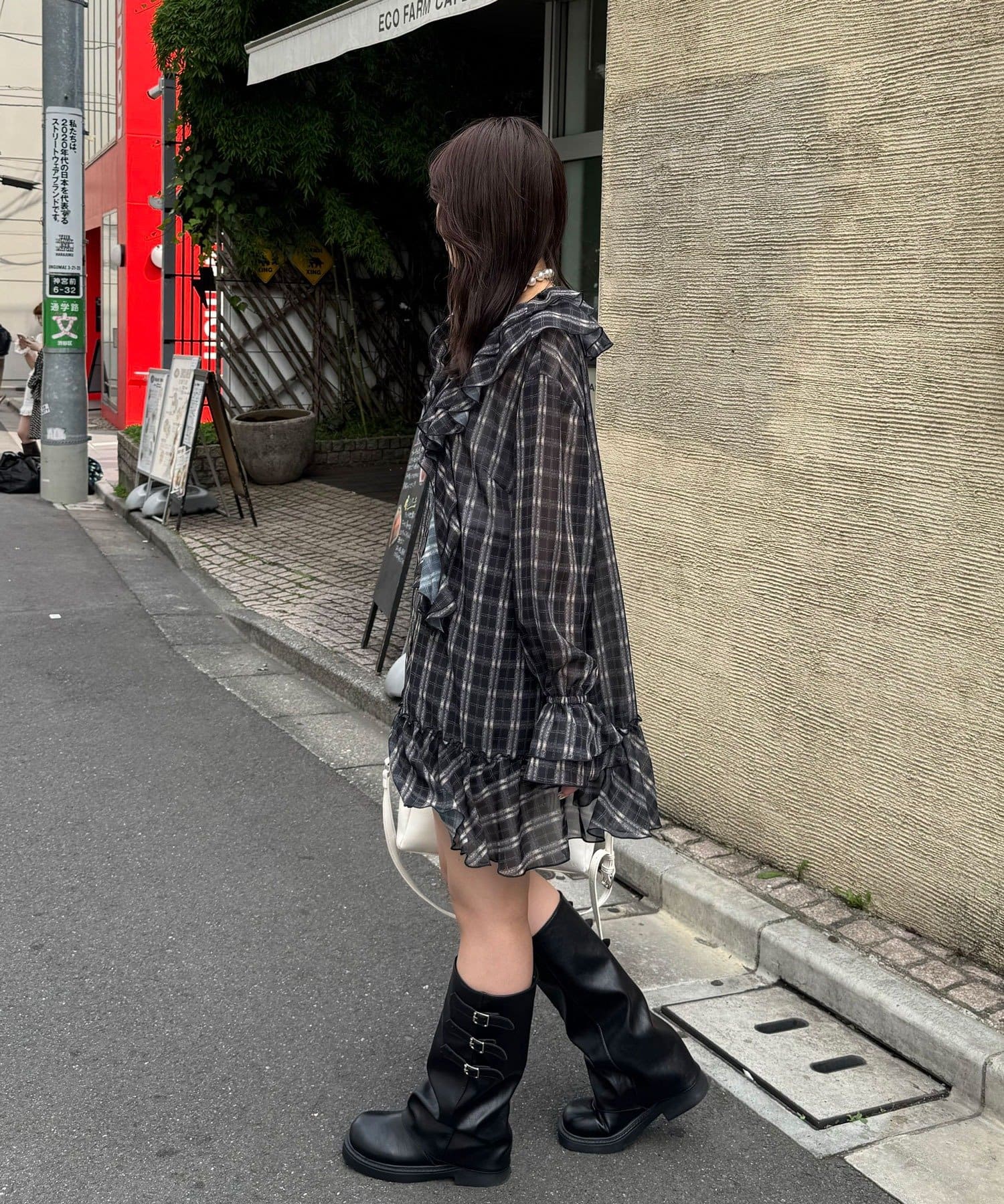 CIAOPANIC(チャオパニック) ラッフル付け襟チェックシアーチュニックブラウス