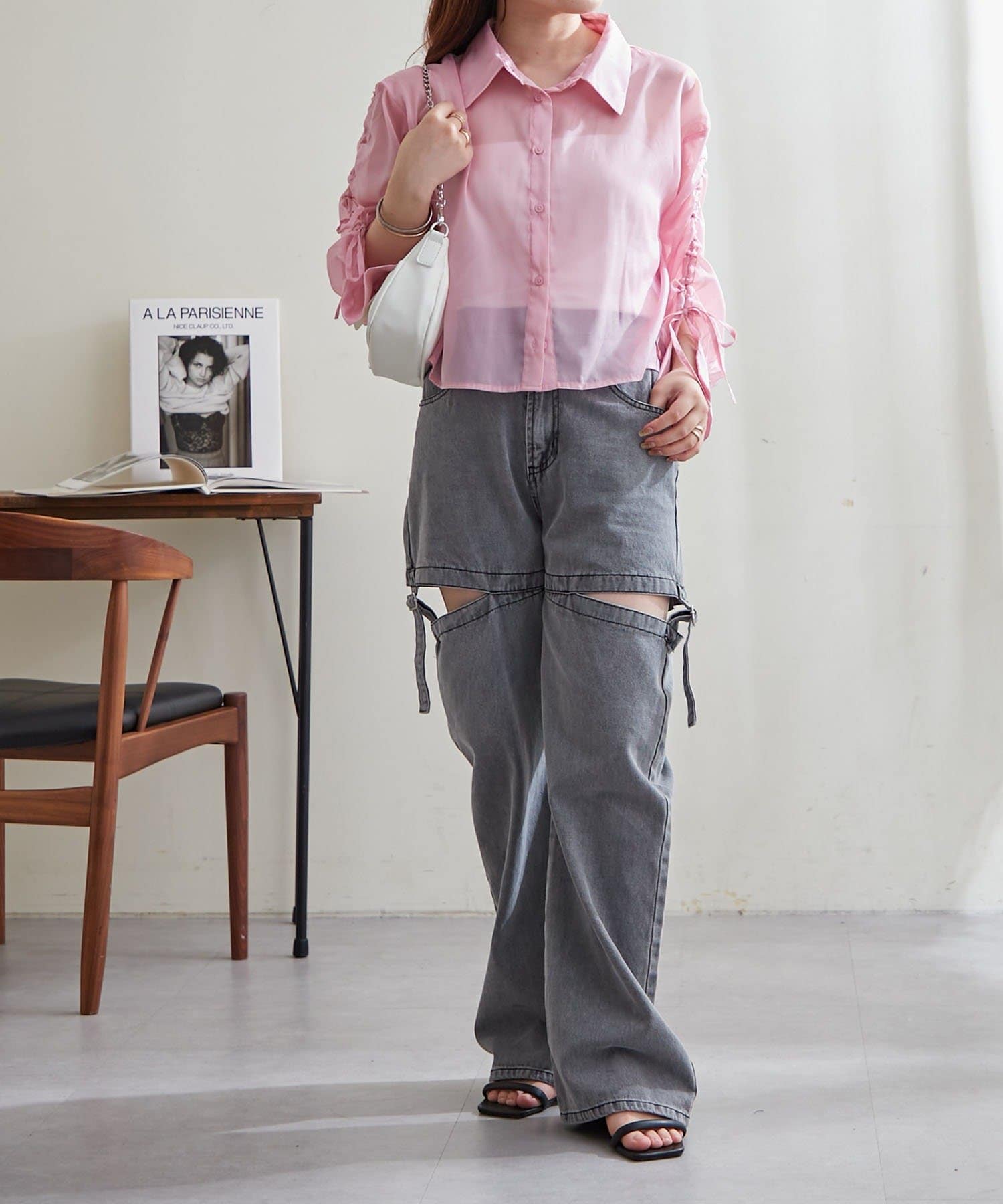 NICE CLAUP / OLIVE des OLIVE OUTLET(ナイスクラップ  / オリーブ デ オリーブ アウトレット) 【continuer】袖クシュクシュシアーシャツ