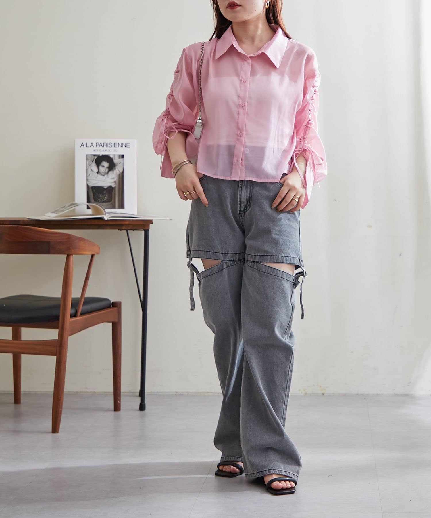 NICE CLAUP / OLIVE des OLIVE OUTLET(ナイスクラップ  / オリーブ デ オリーブ アウトレット) 【continuer】袖クシュクシュシアーシャツ