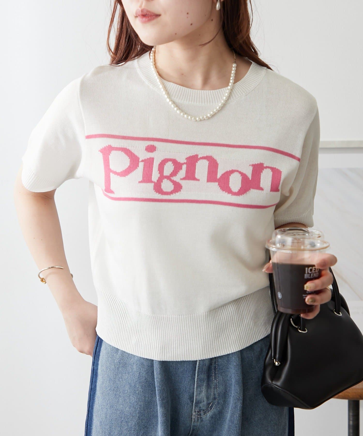 NICE CLAUP / OLIVE des OLIVE OUTLET(ナイスクラップ  / オリーブ デ オリーブ アウトレット) 【continuer】ロゴ入り半袖ニット