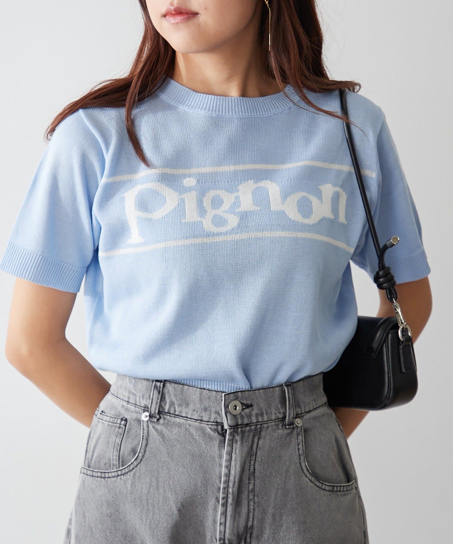 NICE CLAUP / OLIVE des OLIVE OUTLET(ナイスクラップ  / オリーブ デ オリーブ アウトレット) 【continuer】ロゴ入り半袖ニット