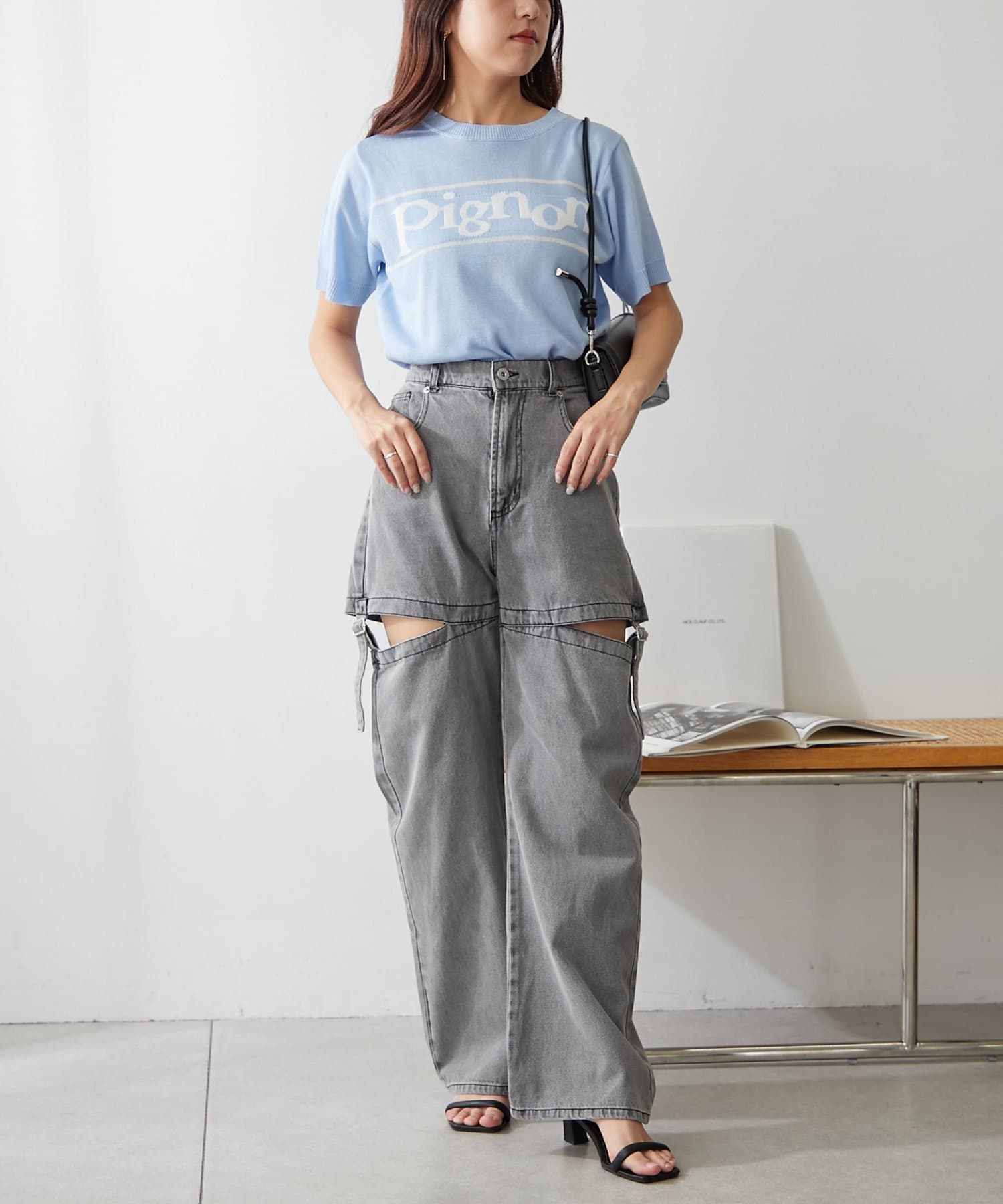 NICE CLAUP / OLIVE des OLIVE OUTLET(ナイスクラップ  / オリーブ デ オリーブ アウトレット) 【continuer】ロゴ入り半袖ニット
