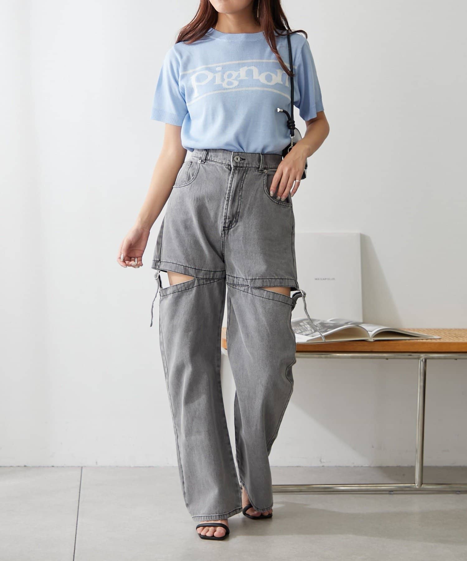 NICE CLAUP / OLIVE des OLIVE OUTLET(ナイスクラップ  / オリーブ デ オリーブ アウトレット) 【continuer】ロゴ入り半袖ニット