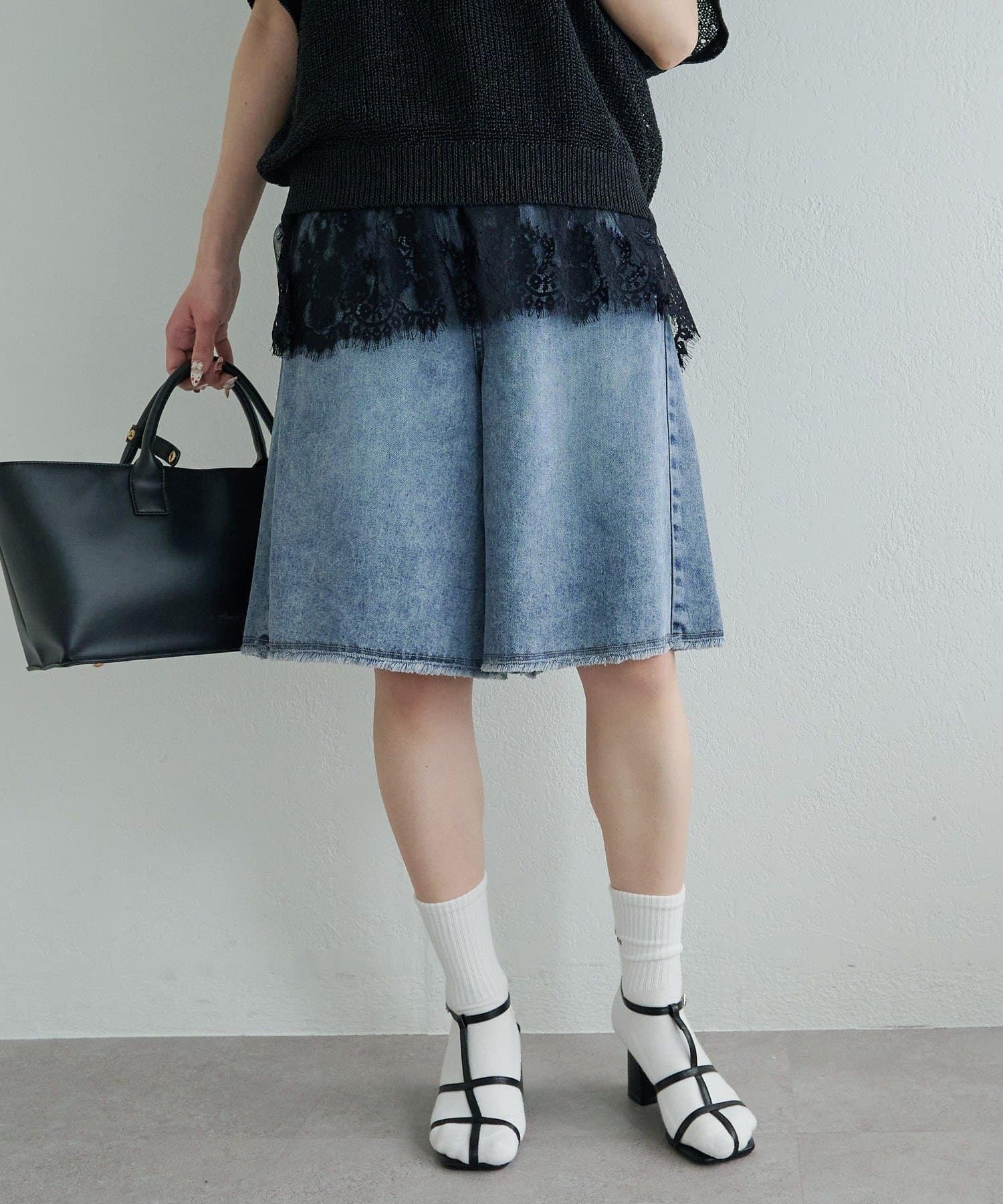 NICE CLAUP / OLIVE des OLIVE OUTLET(ナイスクラップ  / オリーブ デ オリーブ アウトレット) 【PUAL CE CIN】リヨセル混デニムハーフパンツ