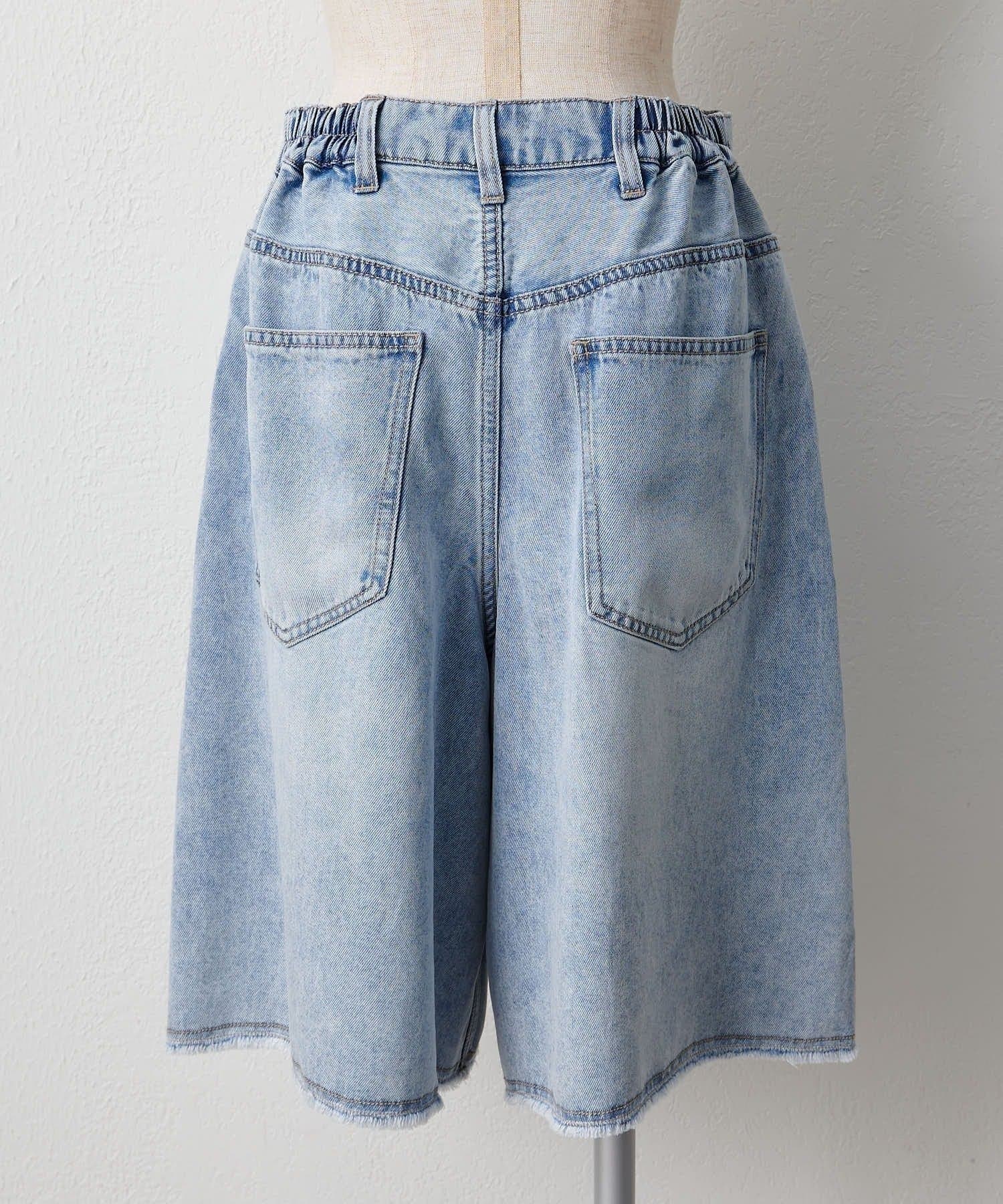 NICE CLAUP / OLIVE des OLIVE OUTLET(ナイスクラップ  / オリーブ デ オリーブ アウトレット) 【PUAL CE CIN】リヨセル混デニムハーフパンツ
