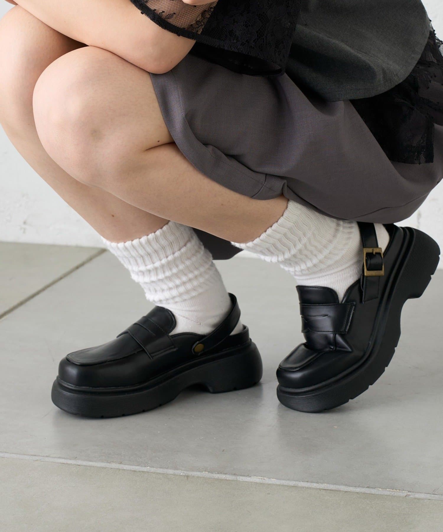 アルベロベロブタちゃん刺繍ブタ顔サイズL 可愛いソックススニーカー厚底ブラック ZOZO限定】厚底ローファーサボ | CIAOPANIC TYPY(チャオパニック