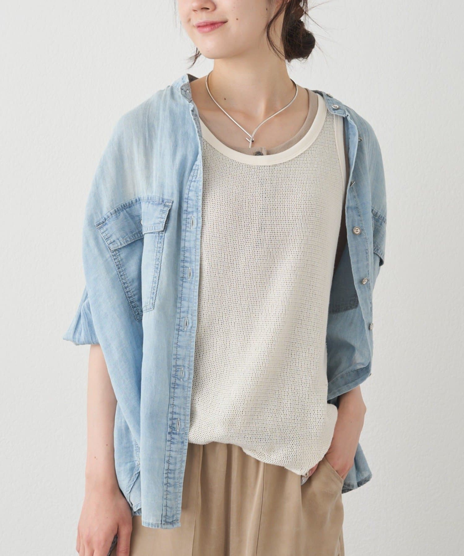 PUAL CE CIN(ピュアルセシン) コットンメッシュタンクトップ