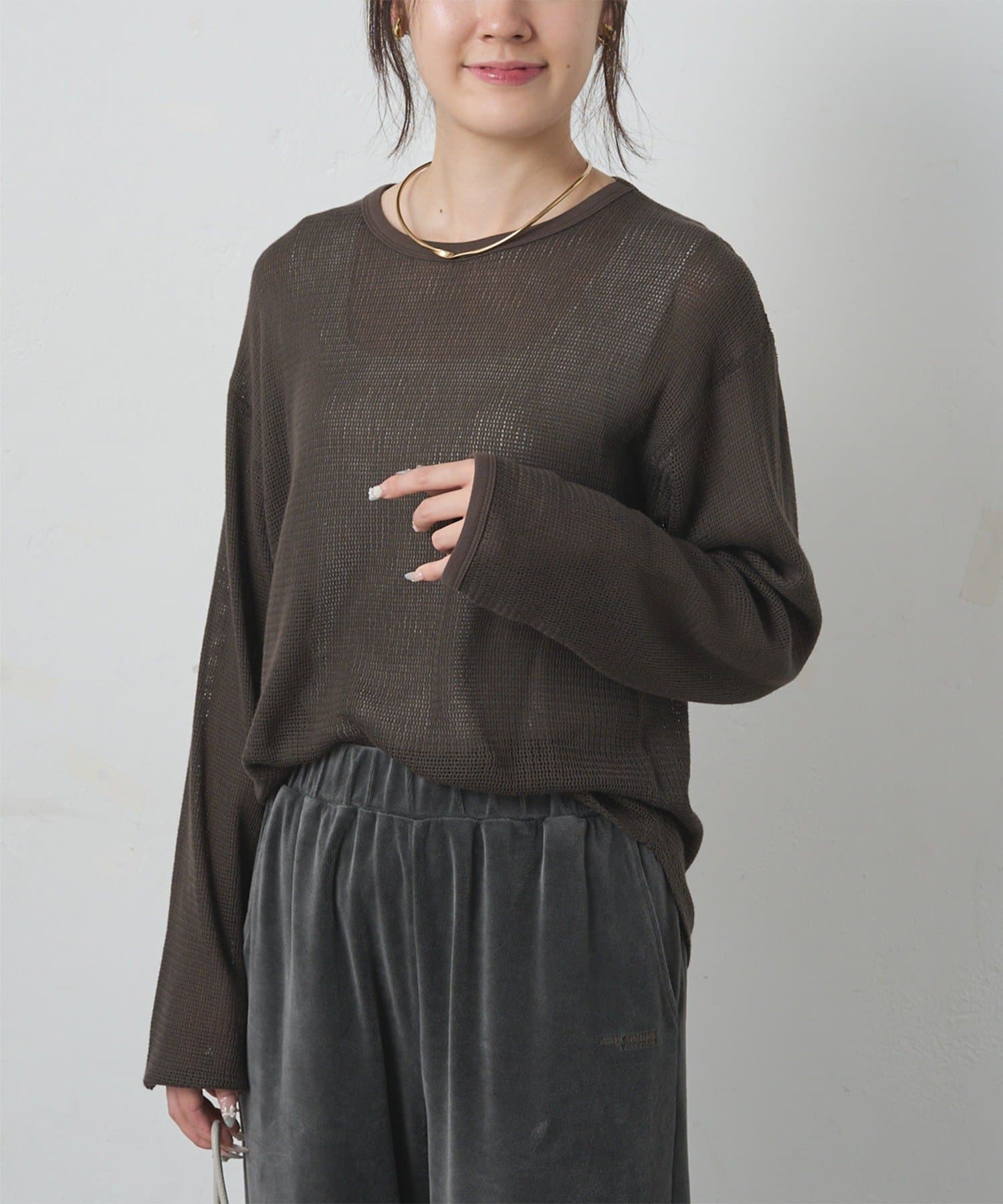 PUAL CE CIN(ピュアルセシン) コットンメッシュロングスリーブT