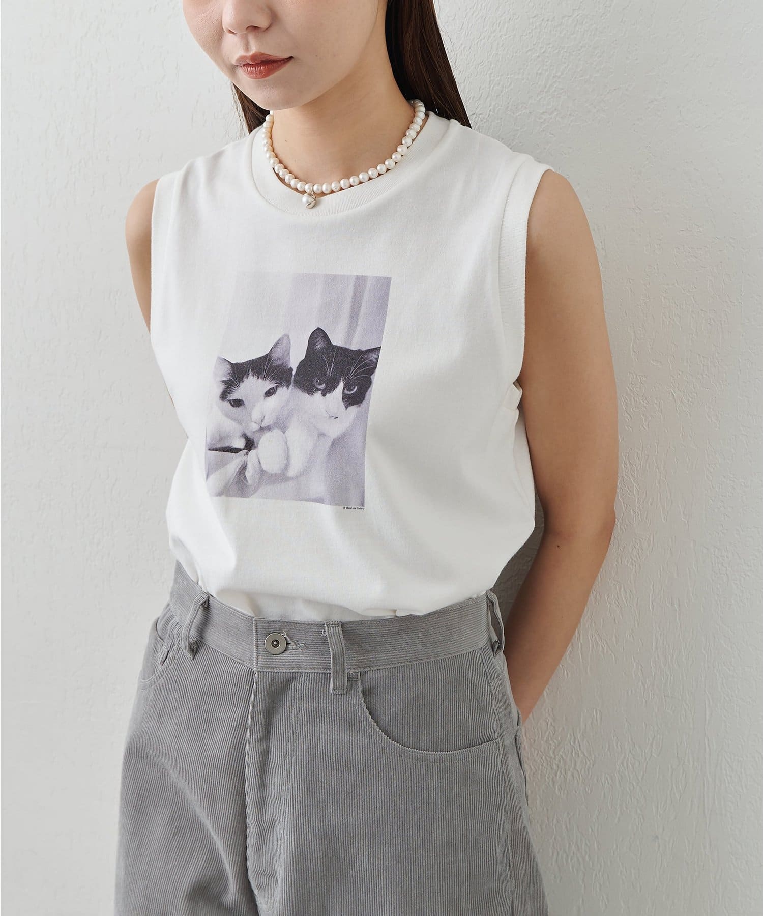 Whim Gazette(ウィム ガゼット) 【Drawing Numbers】キャットノースリーブTシャツ