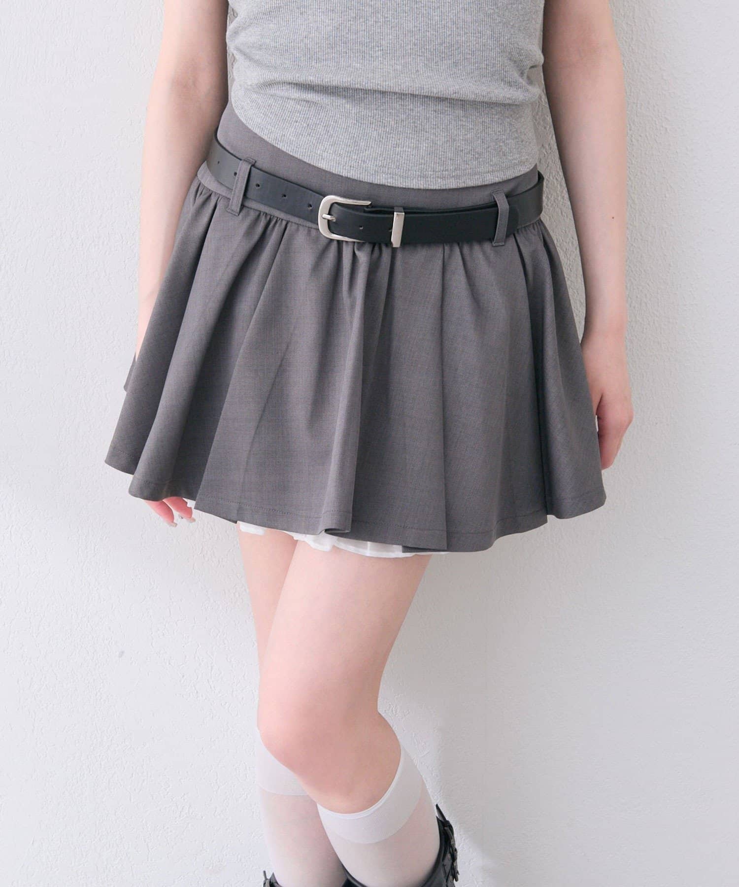 NICE CLAUP / OLIVE des OLIVE OUTLET(ナイスクラップ  / オリーブ デ オリーブ アウトレット) 【OLIVE des OLIVE】ベルト付きタックフレアスカート