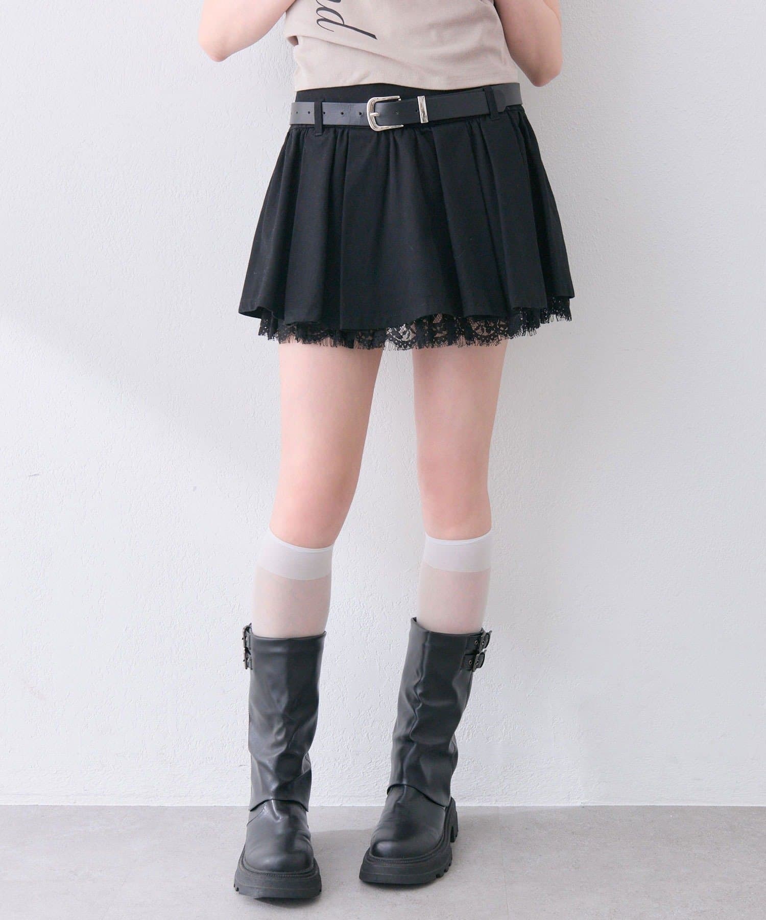 NICE CLAUP / OLIVE des OLIVE OUTLET(ナイスクラップ  / オリーブ デ オリーブ アウトレット) 【OLIVE des OLIVE】ベルト付きタックフレアスカート