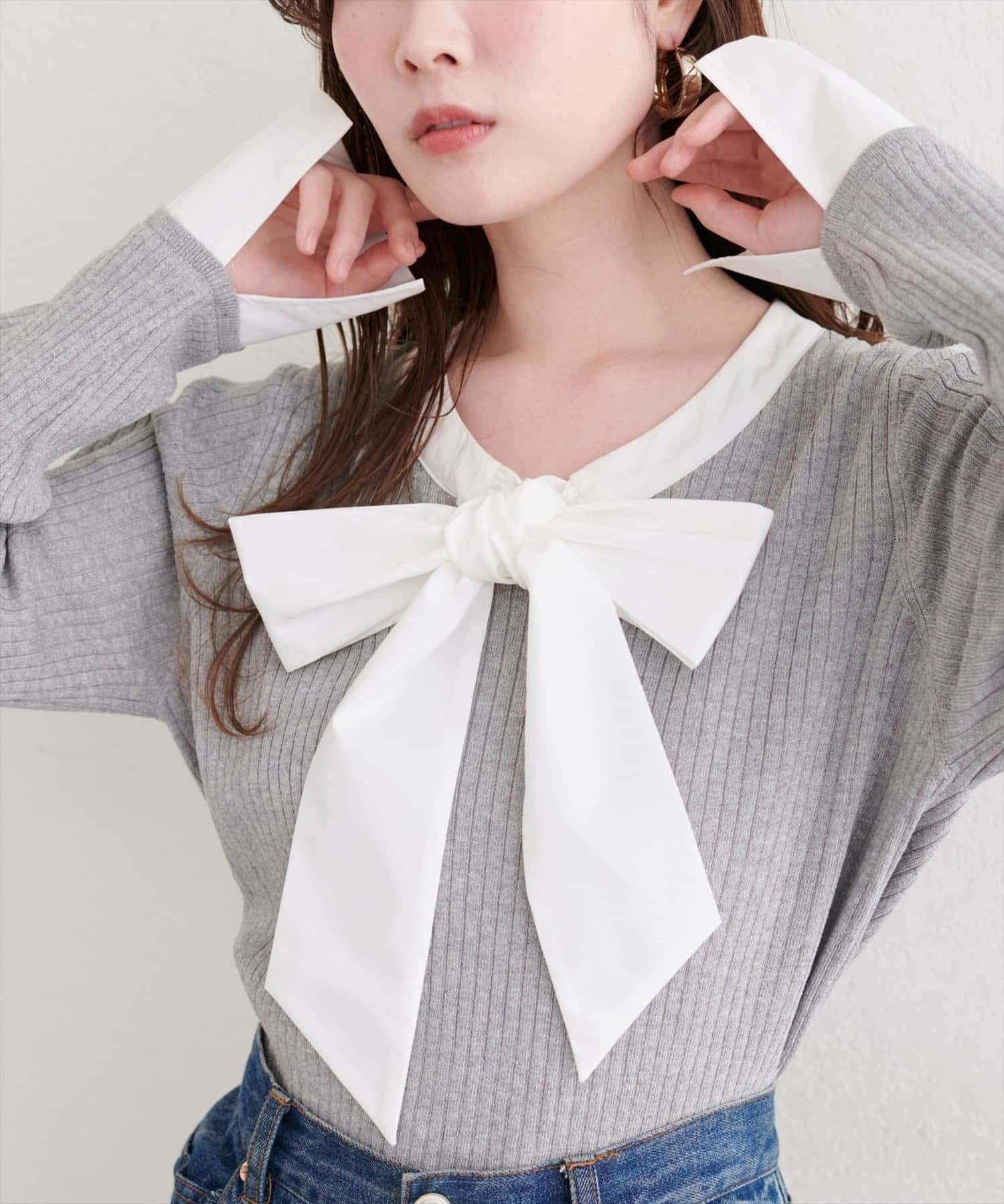 NICE CLAUP / OLIVE des OLIVE OUTLET(ナイスクラップ  / オリーブ デ オリーブ アウトレット) 【natural couture】リボンタイラメニット