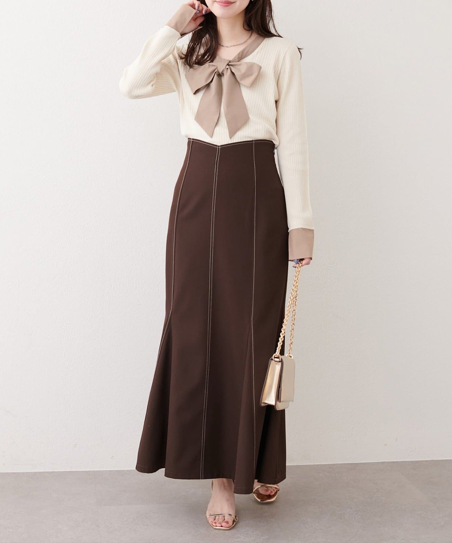 NICE CLAUP / OLIVE des OLIVE OUTLET(ナイスクラップ  / オリーブ デ オリーブ アウトレット) 【natural couture】リボンタイラメニット