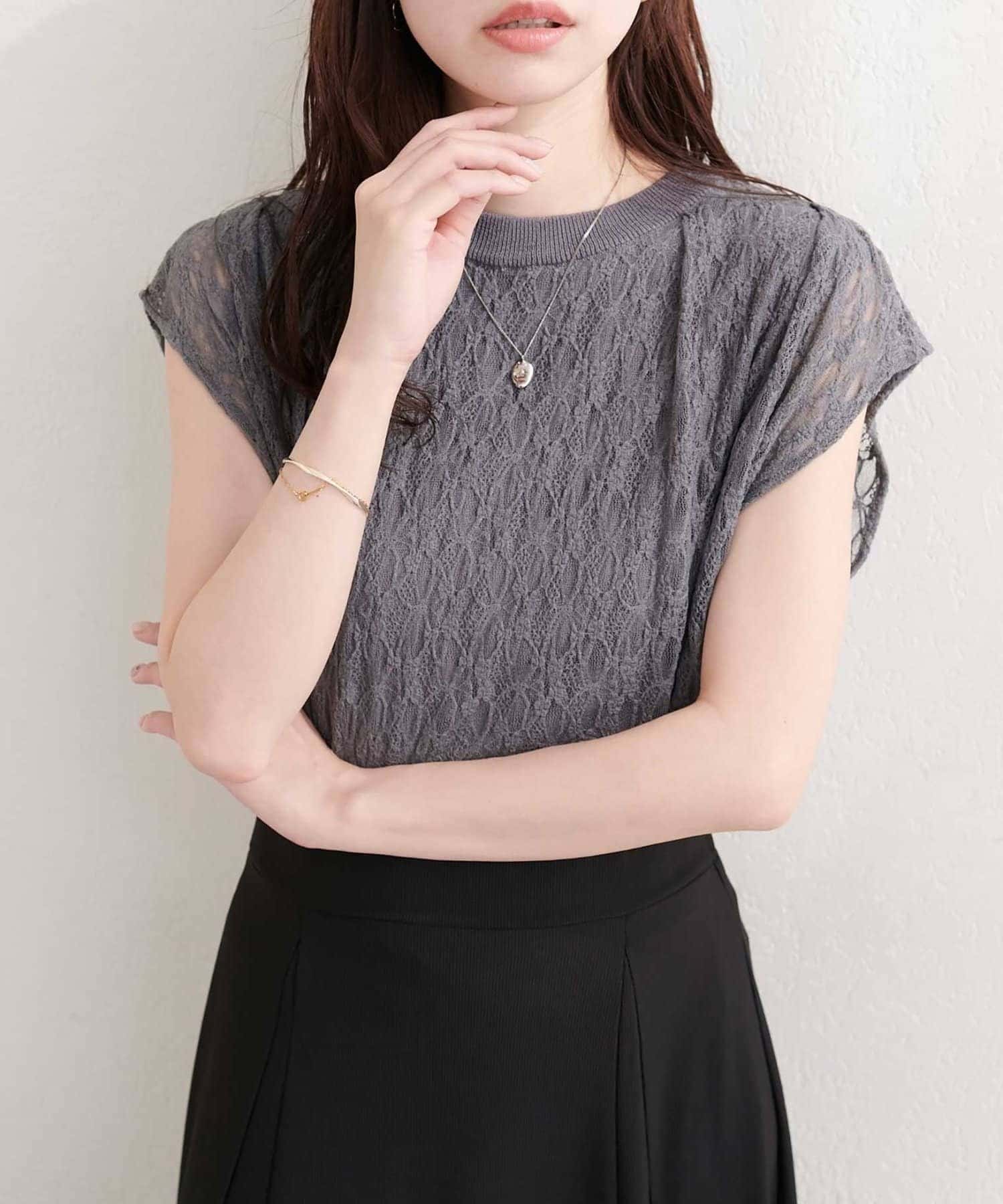 NICE CLAUP / OLIVE des OLIVE OUTLET(ナイスクラップ  / オリーブ デ オリーブ アウトレット) 【natural couture】接触冷感レースレイヤードニット
