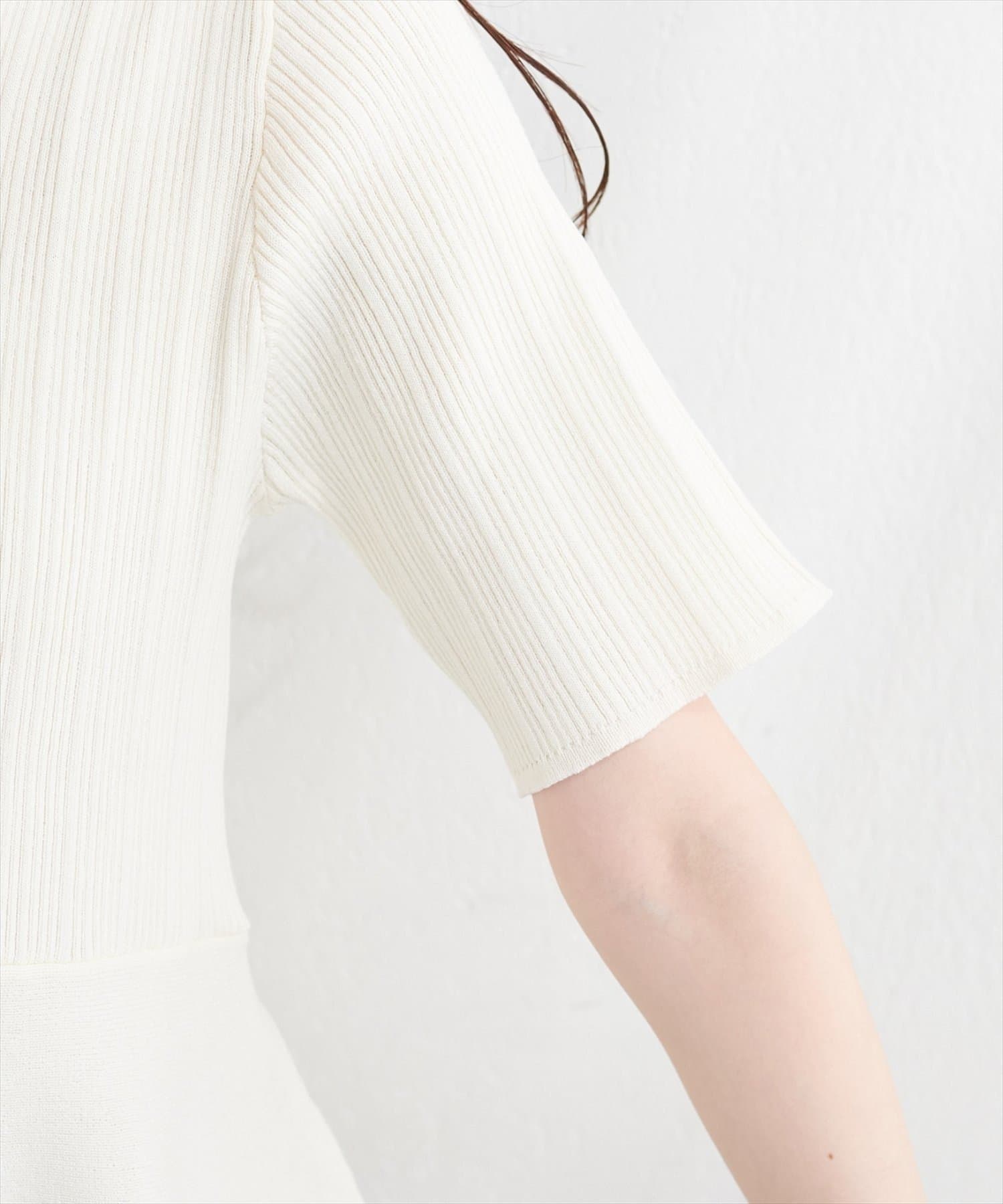 NICE CLAUP / OLIVE des OLIVE OUTLET(ナイスクラップ  / オリーブ デ オリーブ アウトレット) 【natural couture】ランダムリブ５分袖ペプラムニットカーディガン