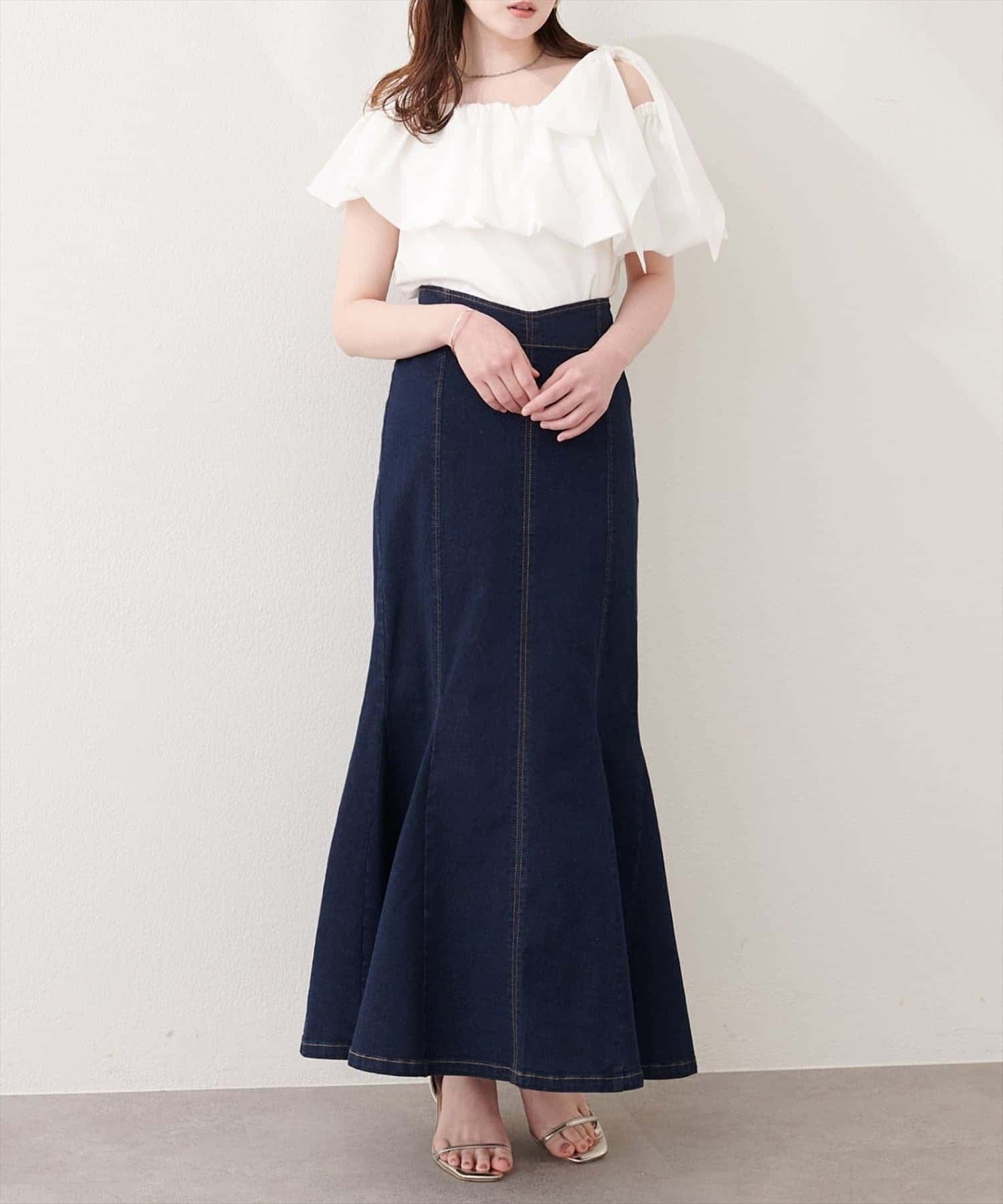NICE CLAUP / OLIVE des OLIVE OUTLET(ナイスクラップ  / オリーブ デ オリーブ アウトレット) 【natural couture】ハートウエストマーメイドデニムスカート