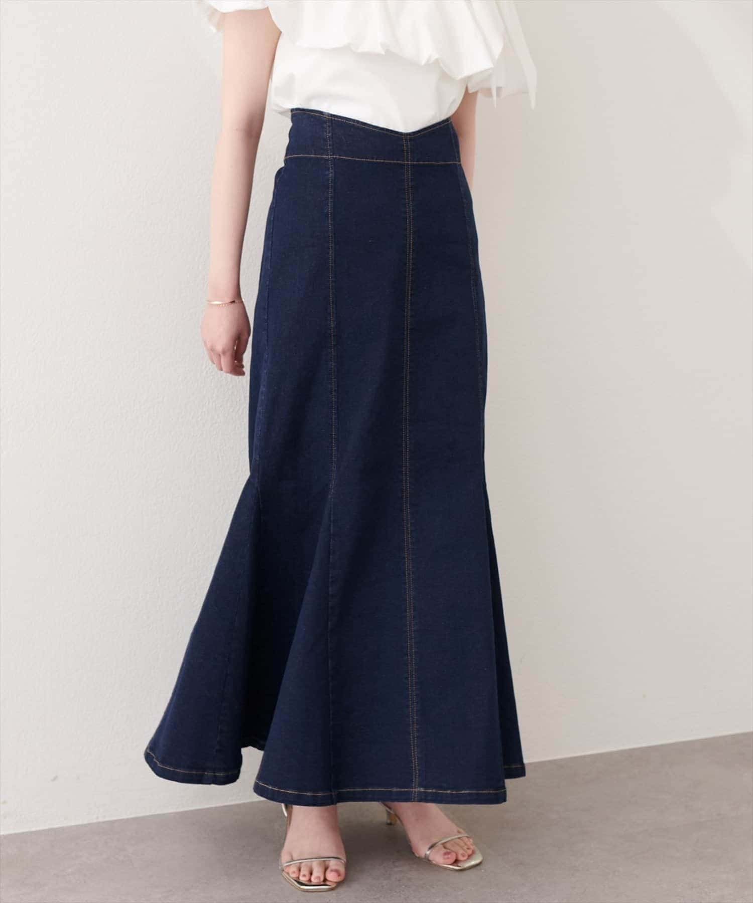 NICE CLAUP / OLIVE des OLIVE OUTLET(ナイスクラップ  / オリーブ デ オリーブ アウトレット) 【natural couture】ハートウエストマーメイドデニムスカート
