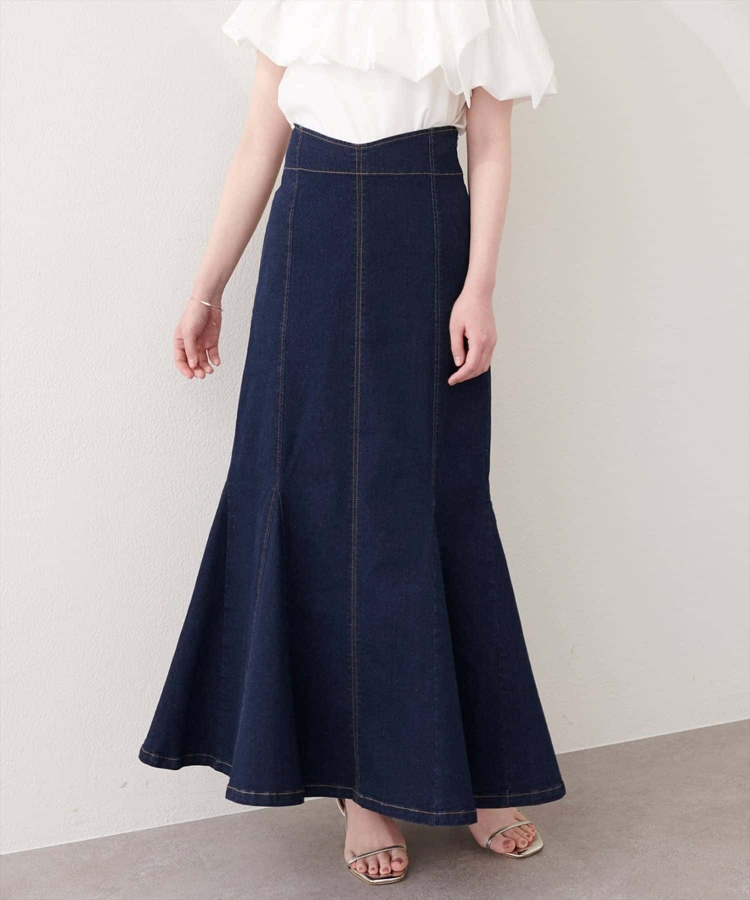 NICE CLAUP / OLIVE des OLIVE OUTLET(ナイスクラップ  / オリーブ デ オリーブ アウトレット) 【natural couture】ハートウエストマーメイドデニムスカート