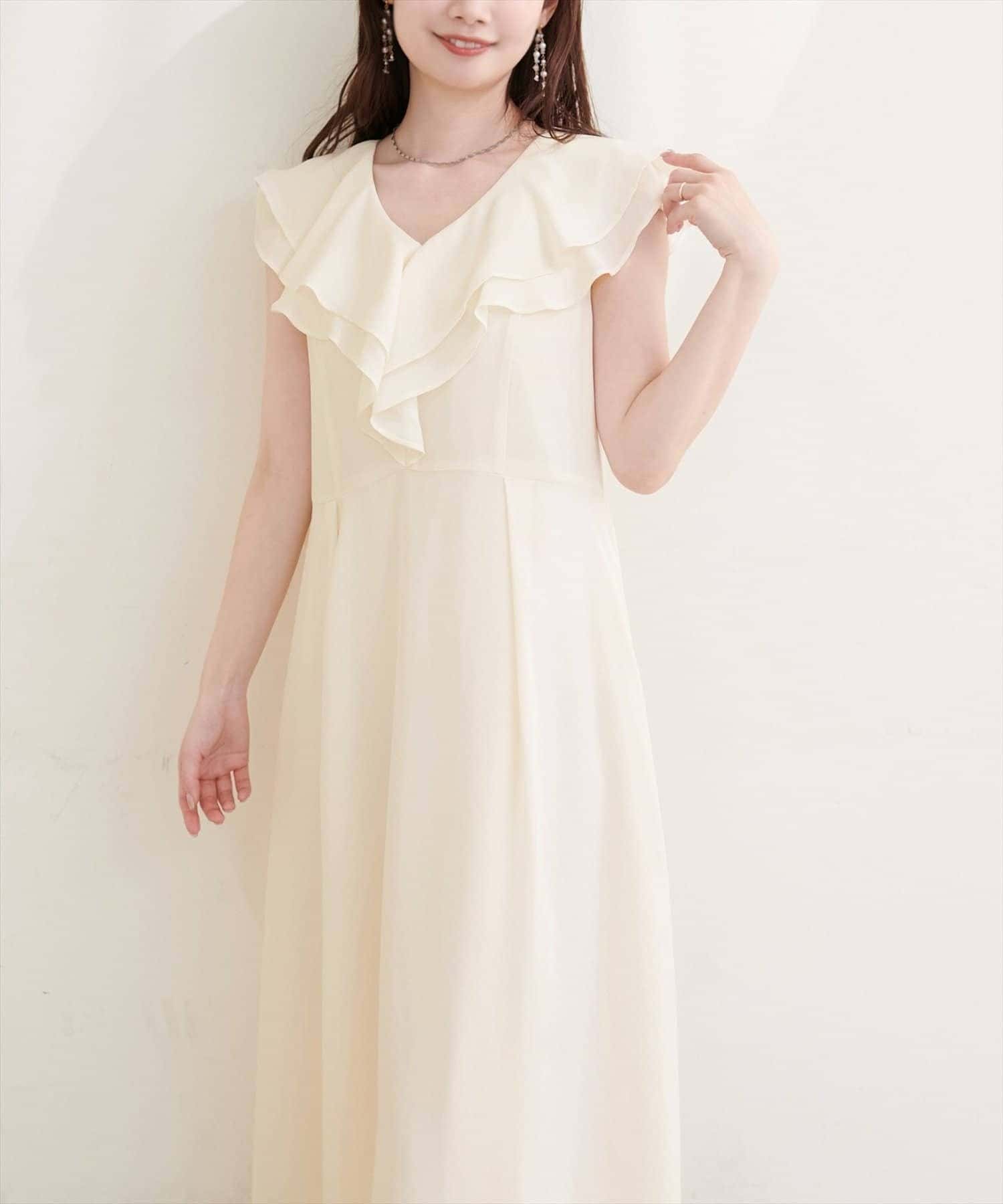 NICE CLAUP / OLIVE des OLIVE OUTLET(ナイスクラップ  / オリーブ デ オリーブ アウトレット) 【natural couture】フリルカラーノースリワンピース