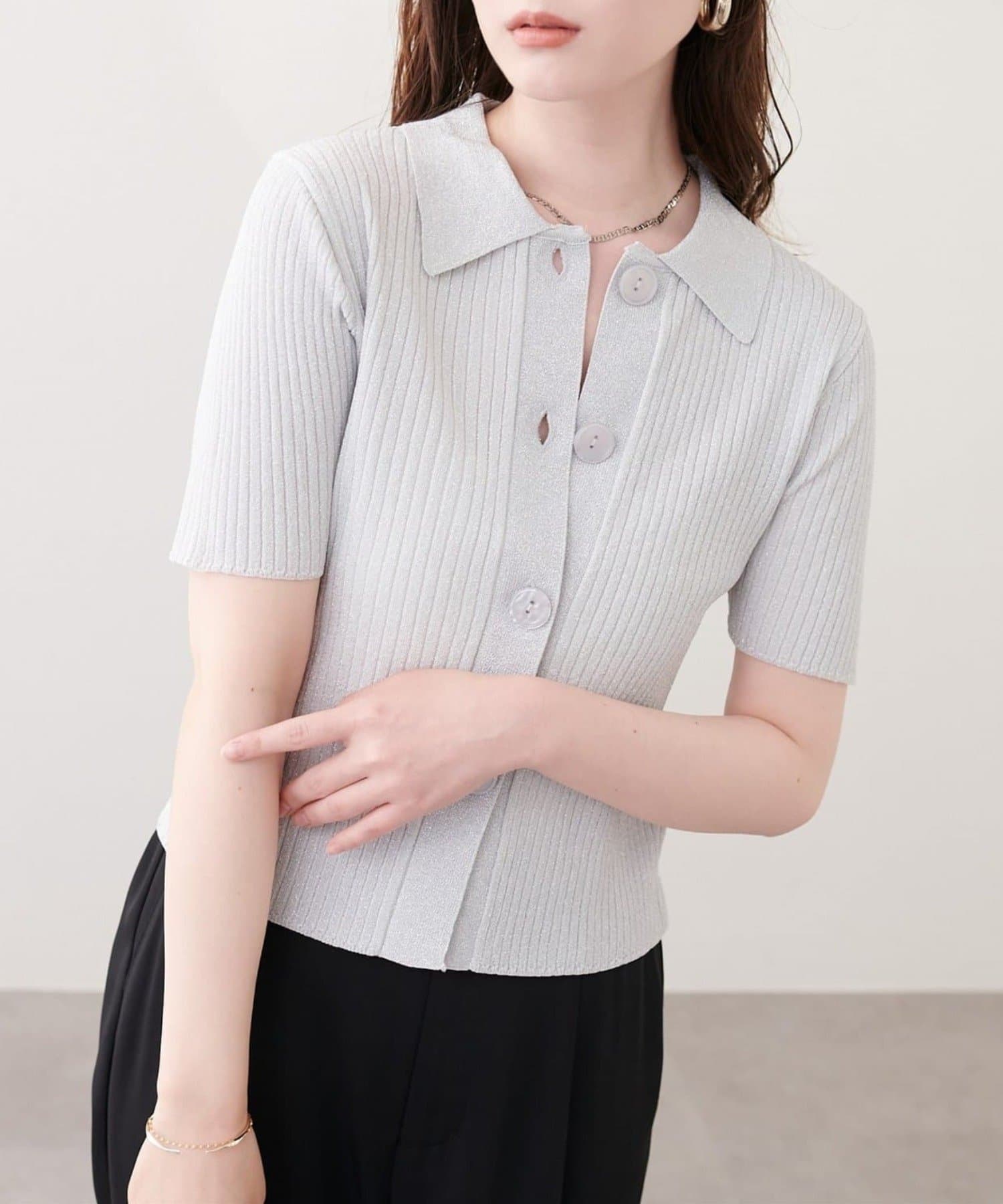 NICE CLAUP / OLIVE des OLIVE OUTLET(ナイスクラップ  / オリーブ デ オリーブ アウトレット) 【natural couture】衿付きラメリブカーデ