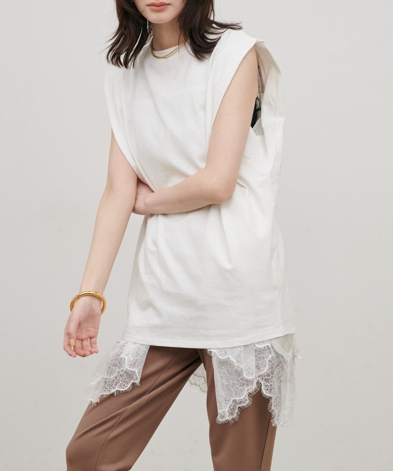 NICE CLAUP / OLIVE des OLIVE OUTLET(ナイスクラップ  / オリーブ デ オリーブ アウトレット) 【LARUTA】天竺ショルダータックプルオーバー