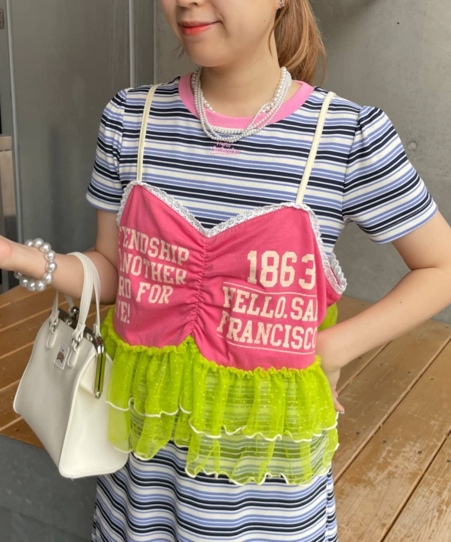 CIAOPANIC TYPY(チャオパニックティピー) 【HELLO.SANFRANCISCO】プリントロゴチュールキャミビスチェ