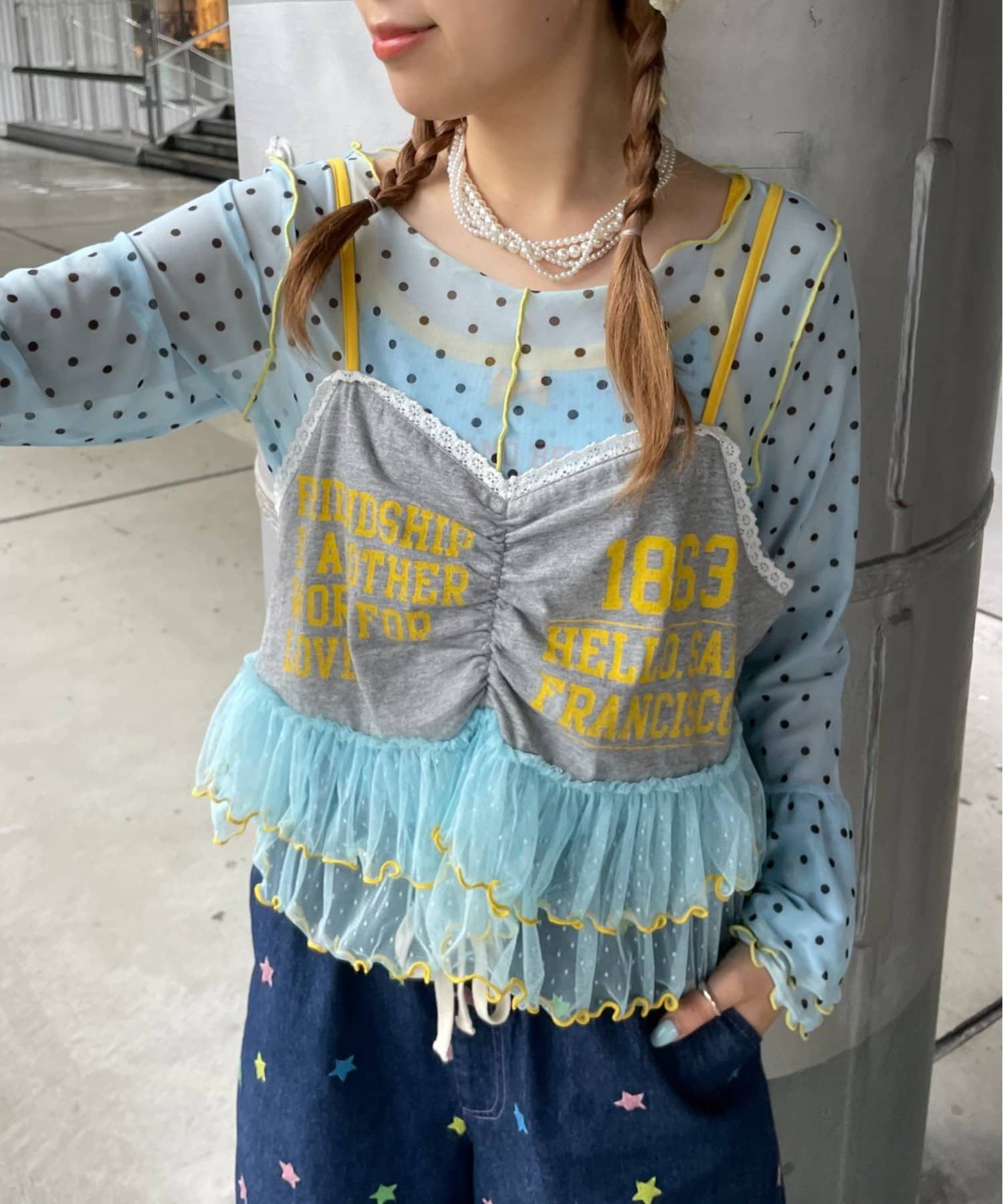 CIAOPANIC TYPY(チャオパニックティピー) 【HELLO.SANFRANCISCO】プリントロゴチュールキャミビスチェ