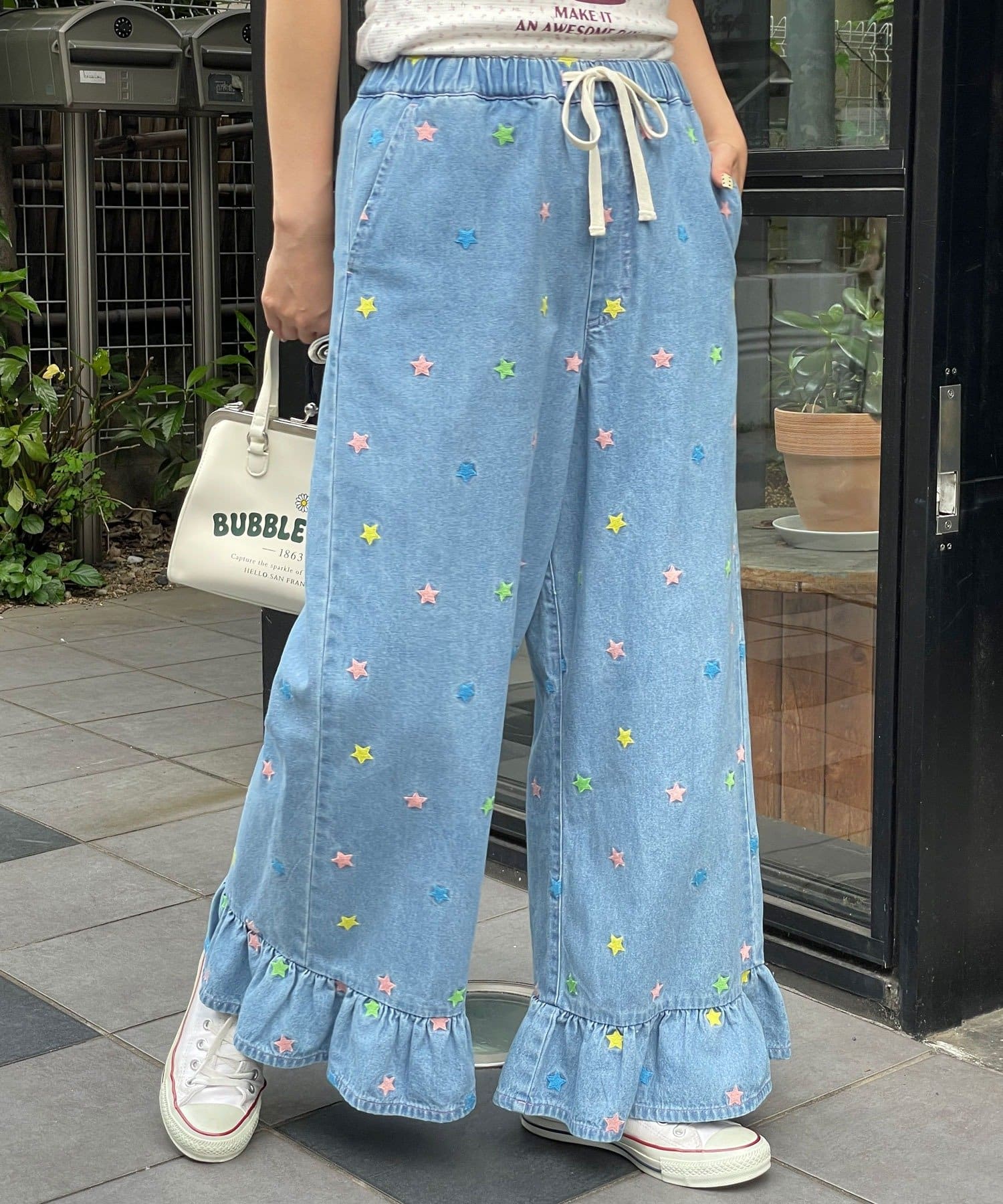 HELLO.SANFRANCISCO/ハローサンフランシスコ】裾フリル星柄刺繍デニム