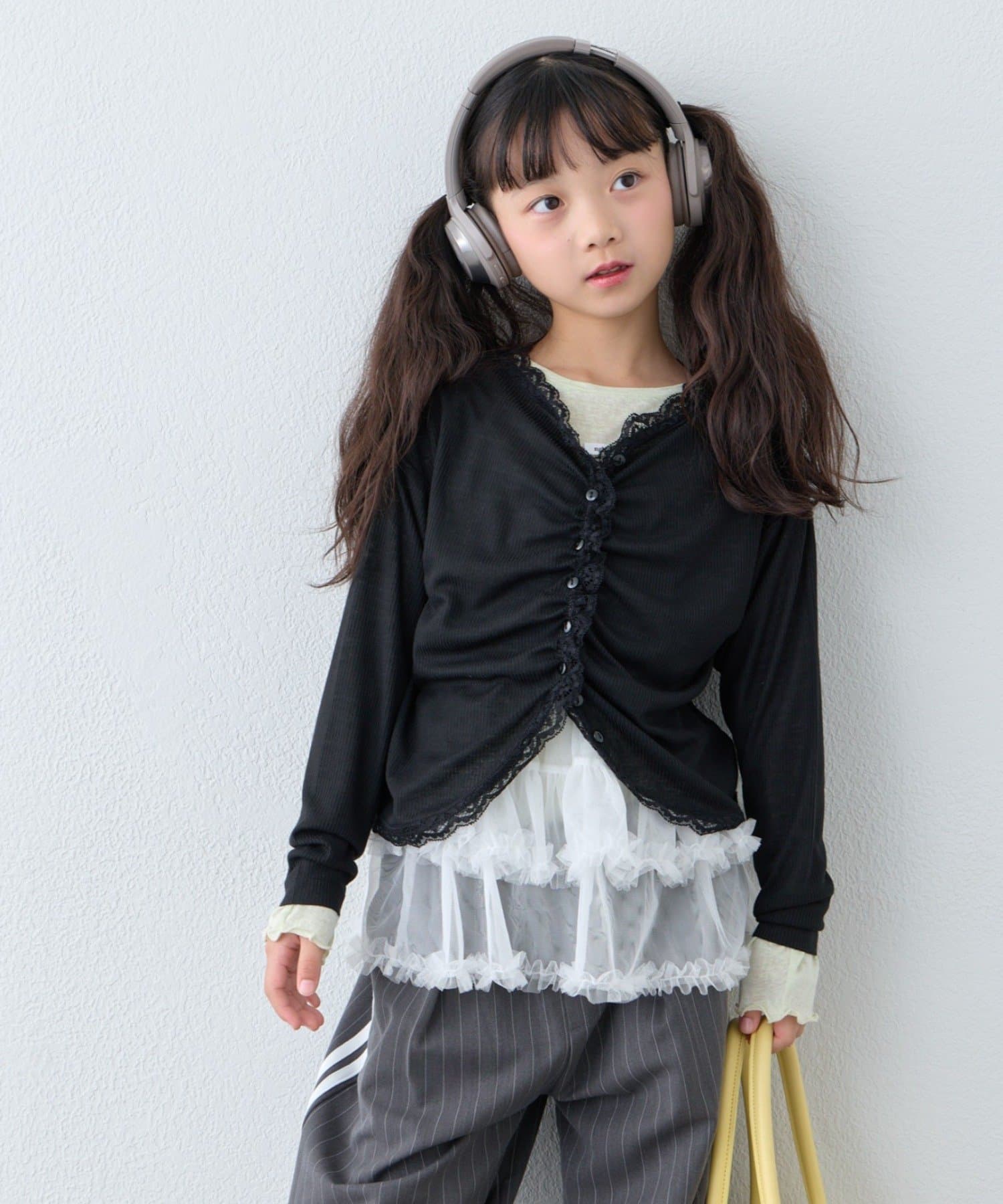 CIAOPANIC TYPY(チャオパニックティピー) 【KIDS】シアーリブタックレースカットカーデ