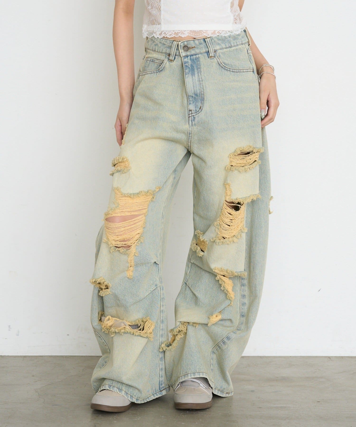 RAY CASSIN(レイカズン) 【S / Mサイズ展開】ダメージルーズデニムパンツ