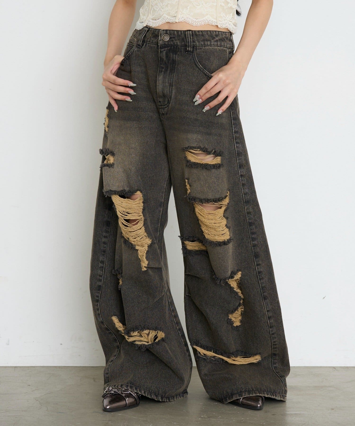 RAY CASSIN(レイカズン) 【S / Mサイズ展開】ダメージルーズデニムパンツ