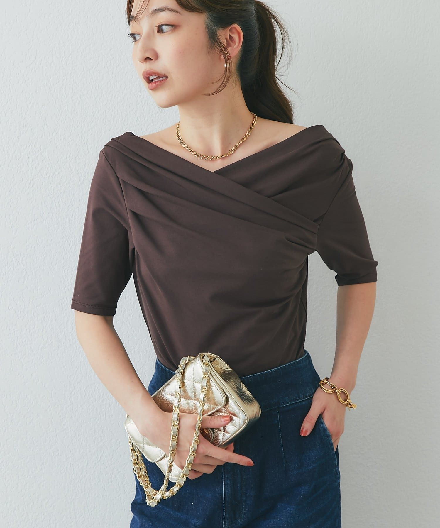 La boutique BonBon(ラブティックボンボン) ドレープカシュクールハーフスリーブカットソー