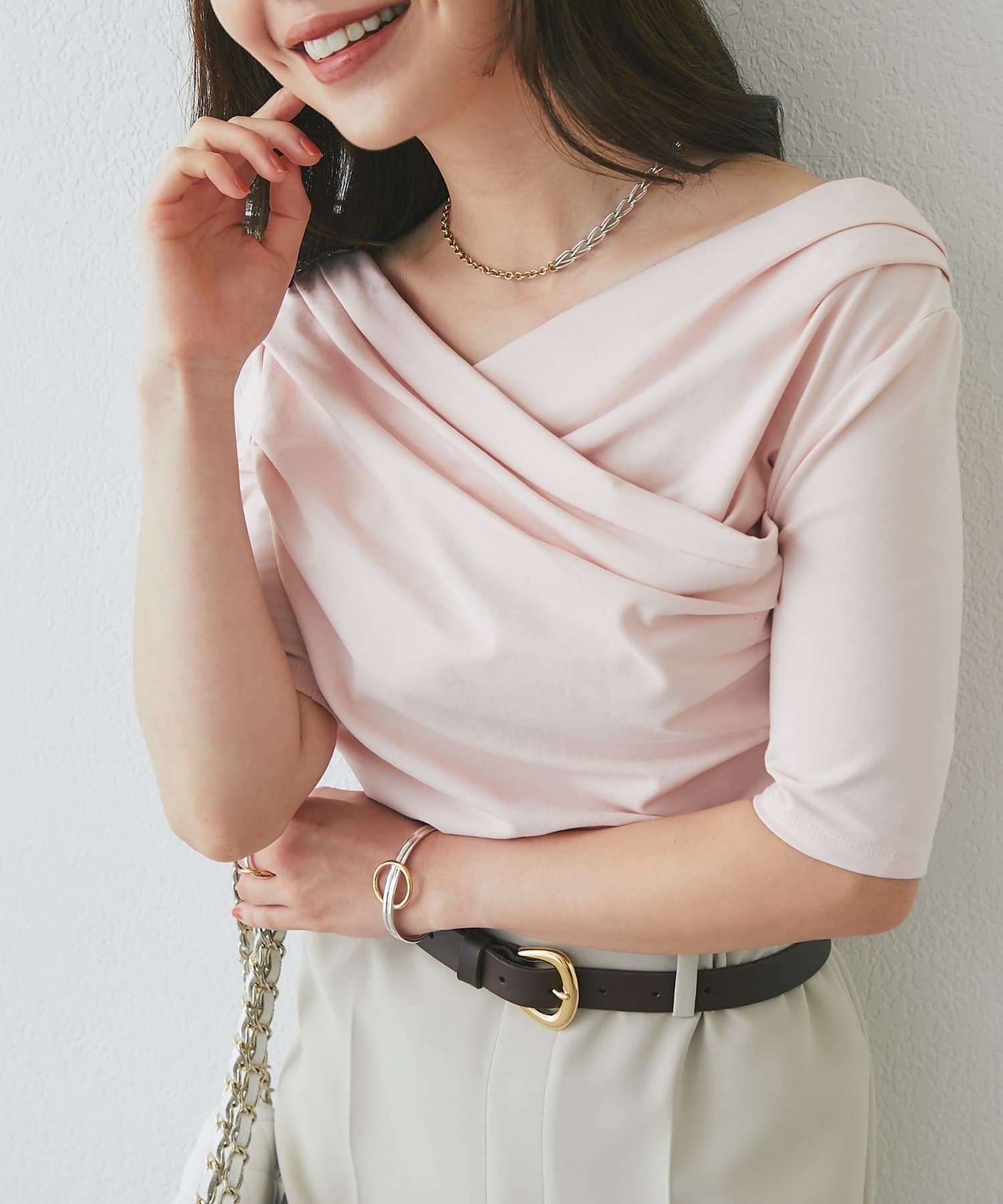 La boutique BonBon(ラブティックボンボン) ドレープカシュクールハーフスリーブカットソー