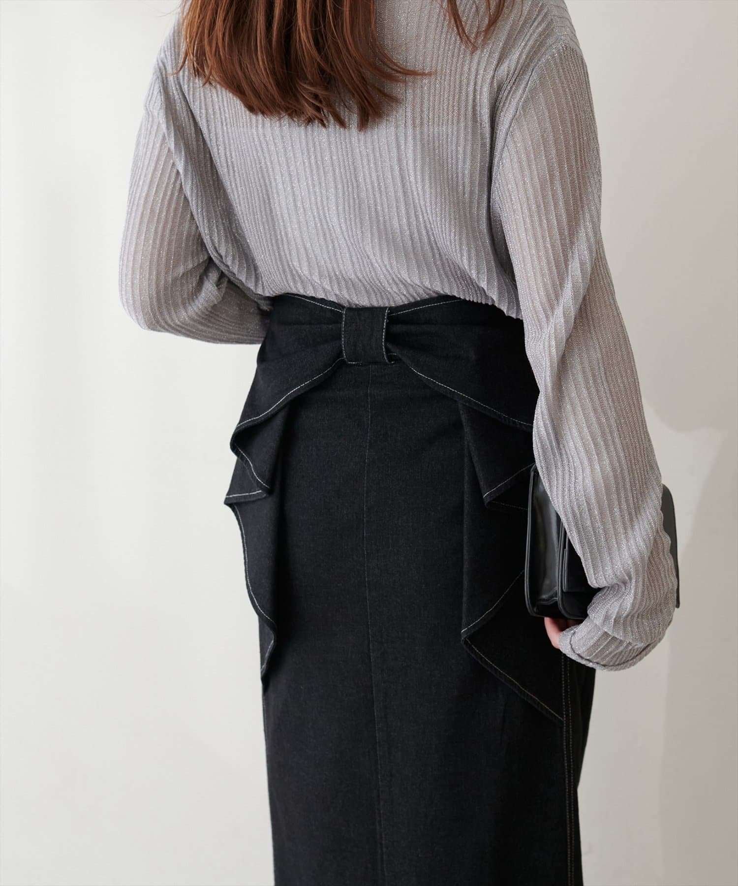 natural couture(ナチュラルクチュール) バックリボンストレッチスカート