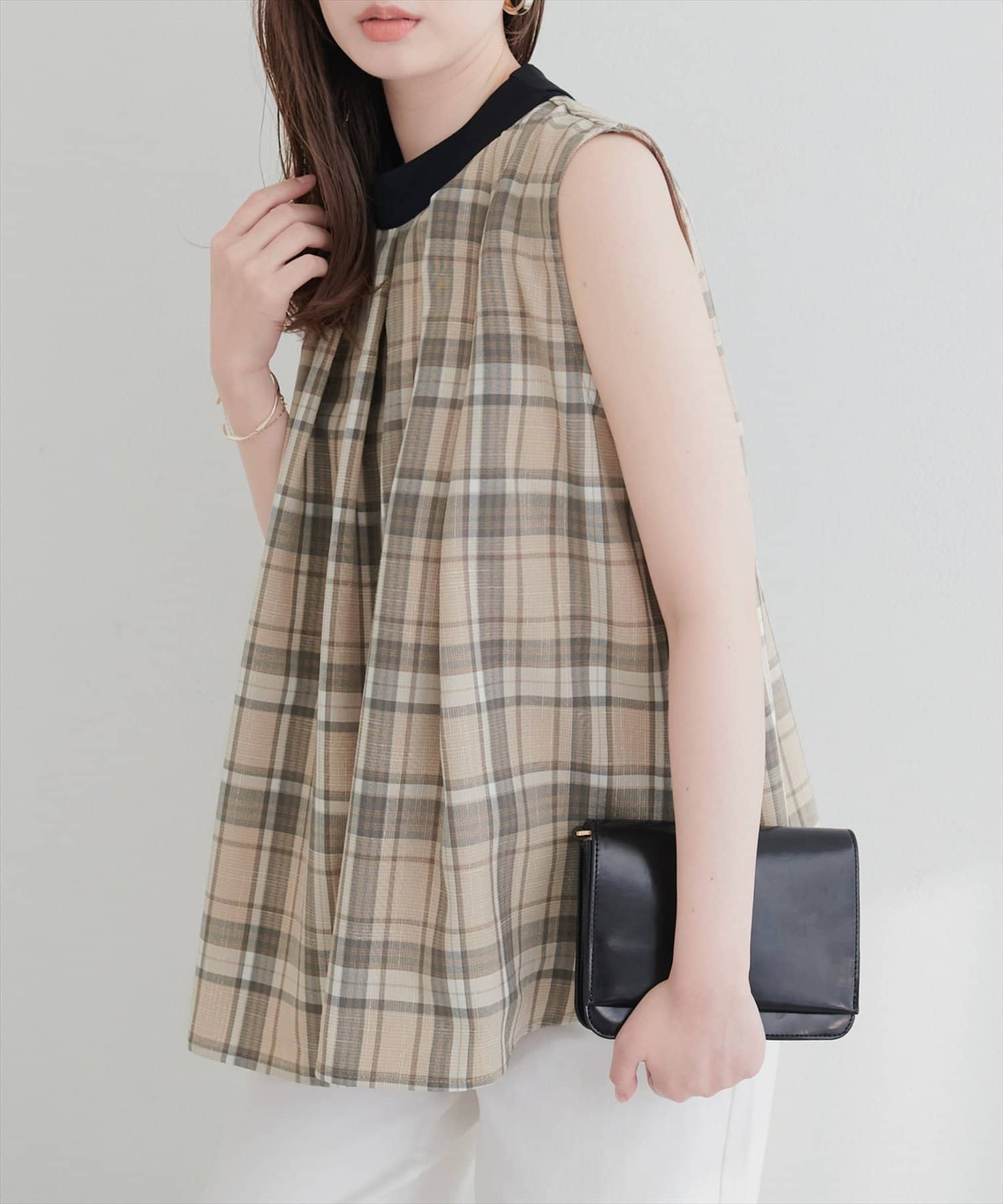 natural couture(ナチュラルクチュール) ２WAYリボンチェックブラウス