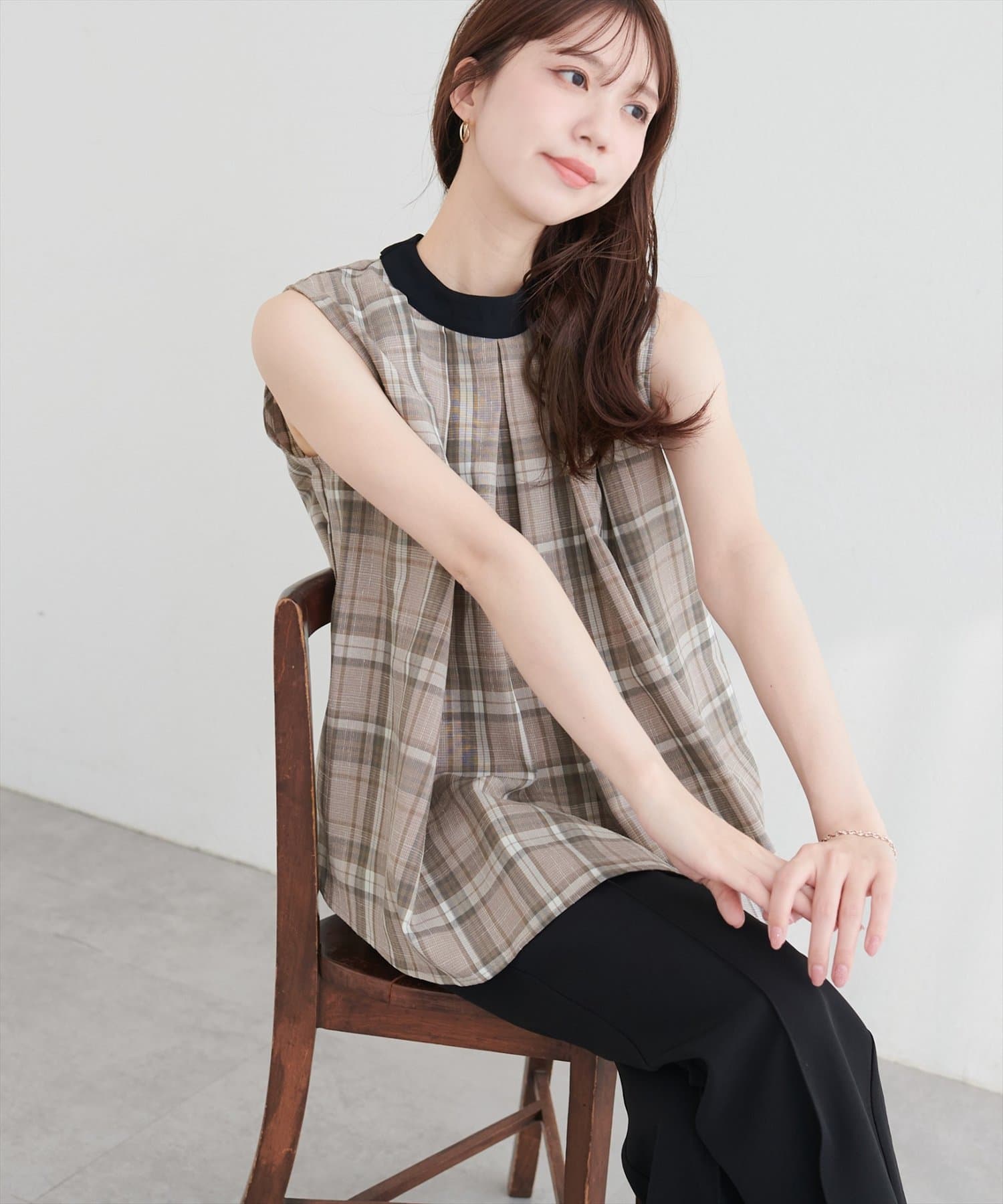 natural couture(ナチュラルクチュール) ２WAYリボンチェックブラウス