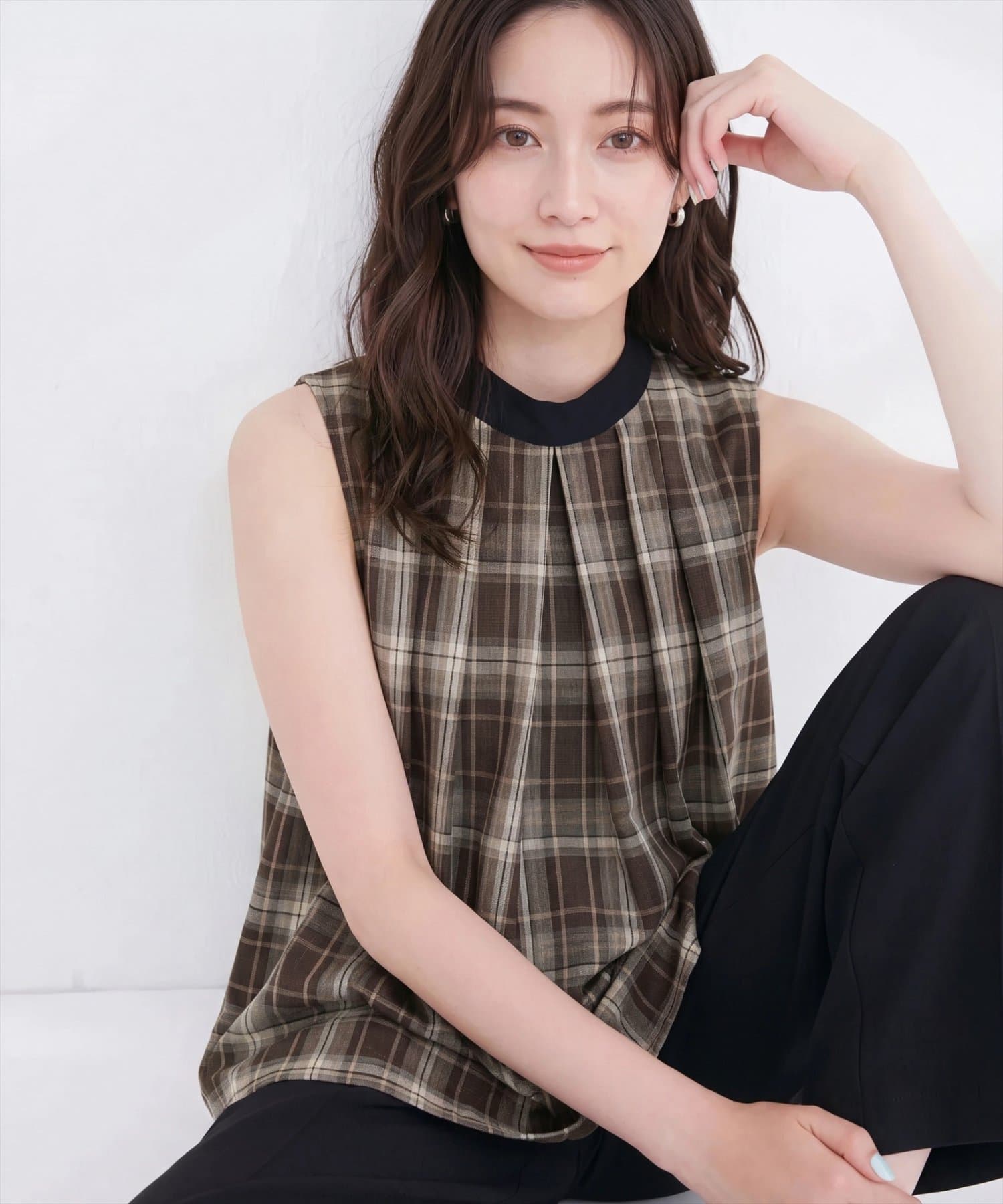 natural couture(ナチュラルクチュール) ２WAYリボンチェックブラウス