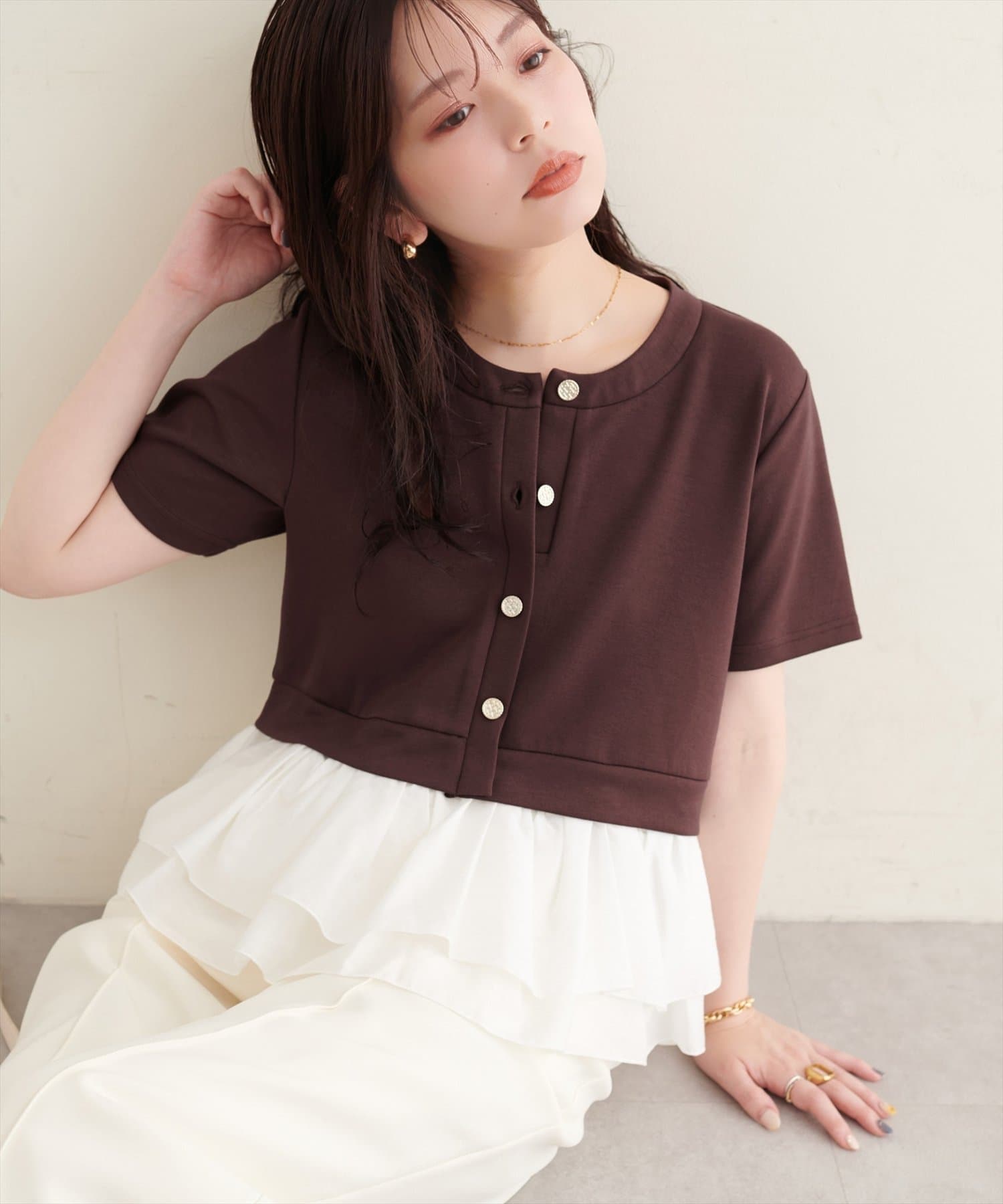 natural couture(ナチュラルクチュール) ソフトダンボールドッキングペプラムTOPS
